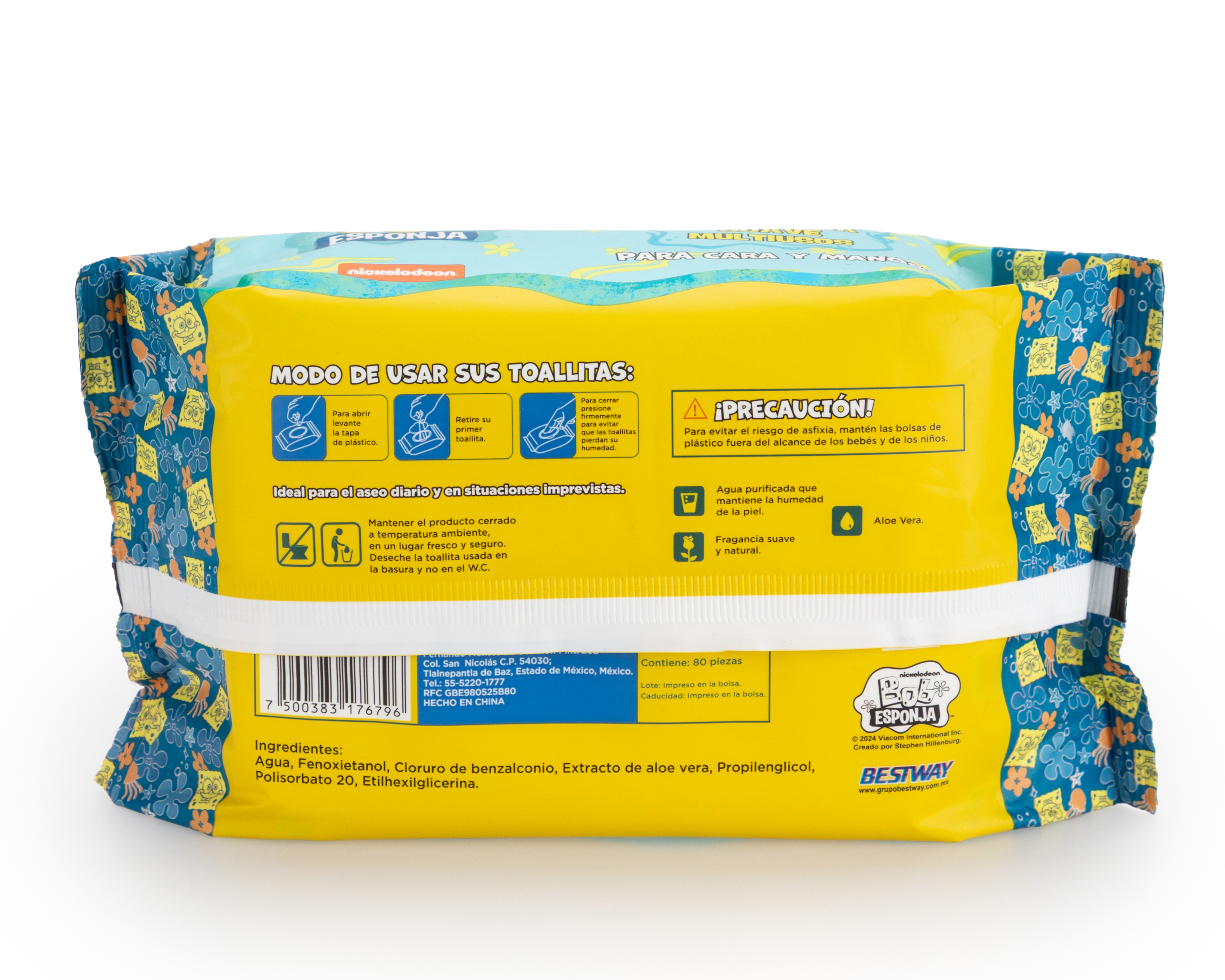 Foto 2 | Foto 2 | Toallitas para Cara y Manos Bob Esponja Antibacteriales 80 Piezas