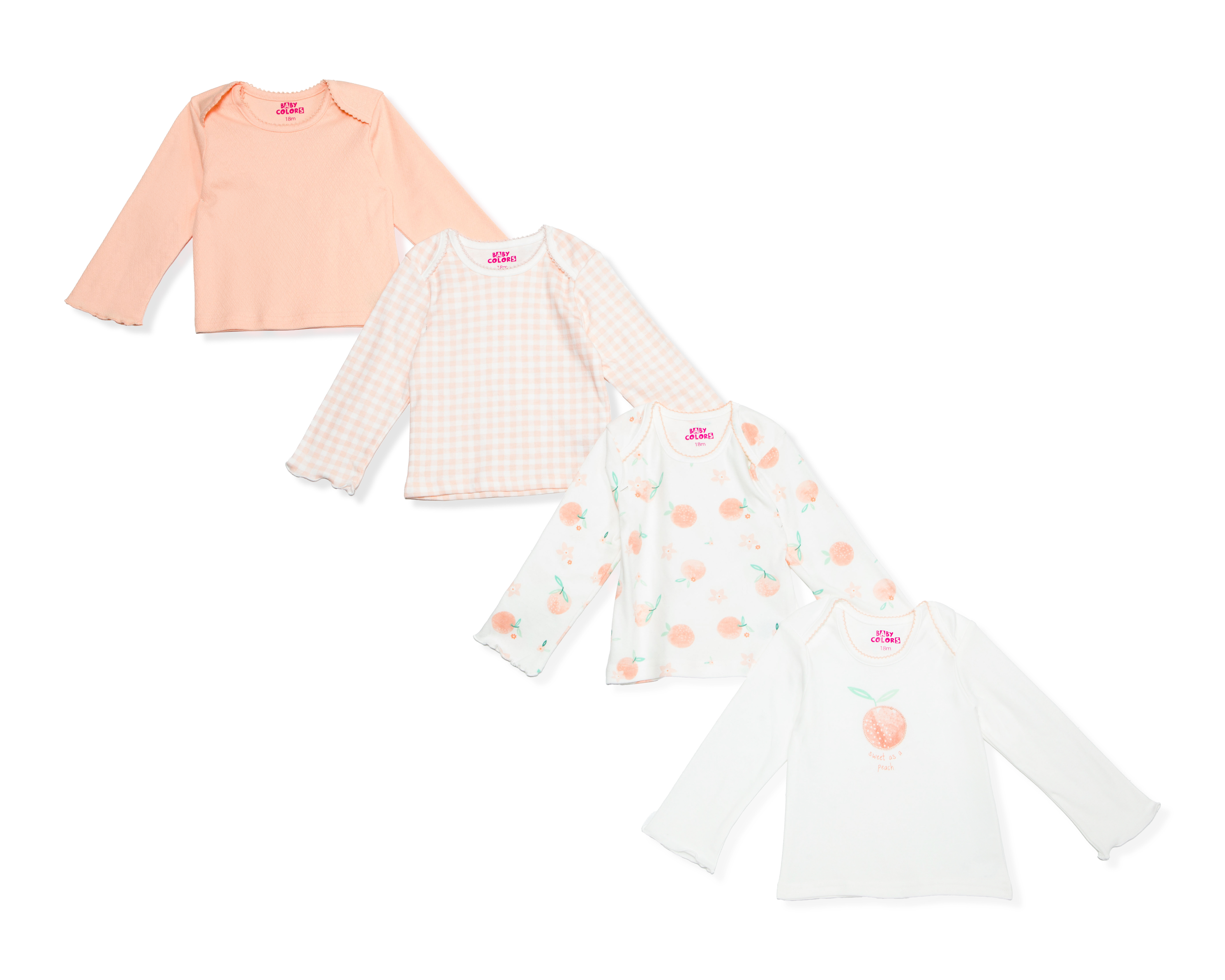 Foto 2 pulgar | Foto 1 | Camiseta para Bebé Niña Baby Colors Manga Larga 4 Piezas