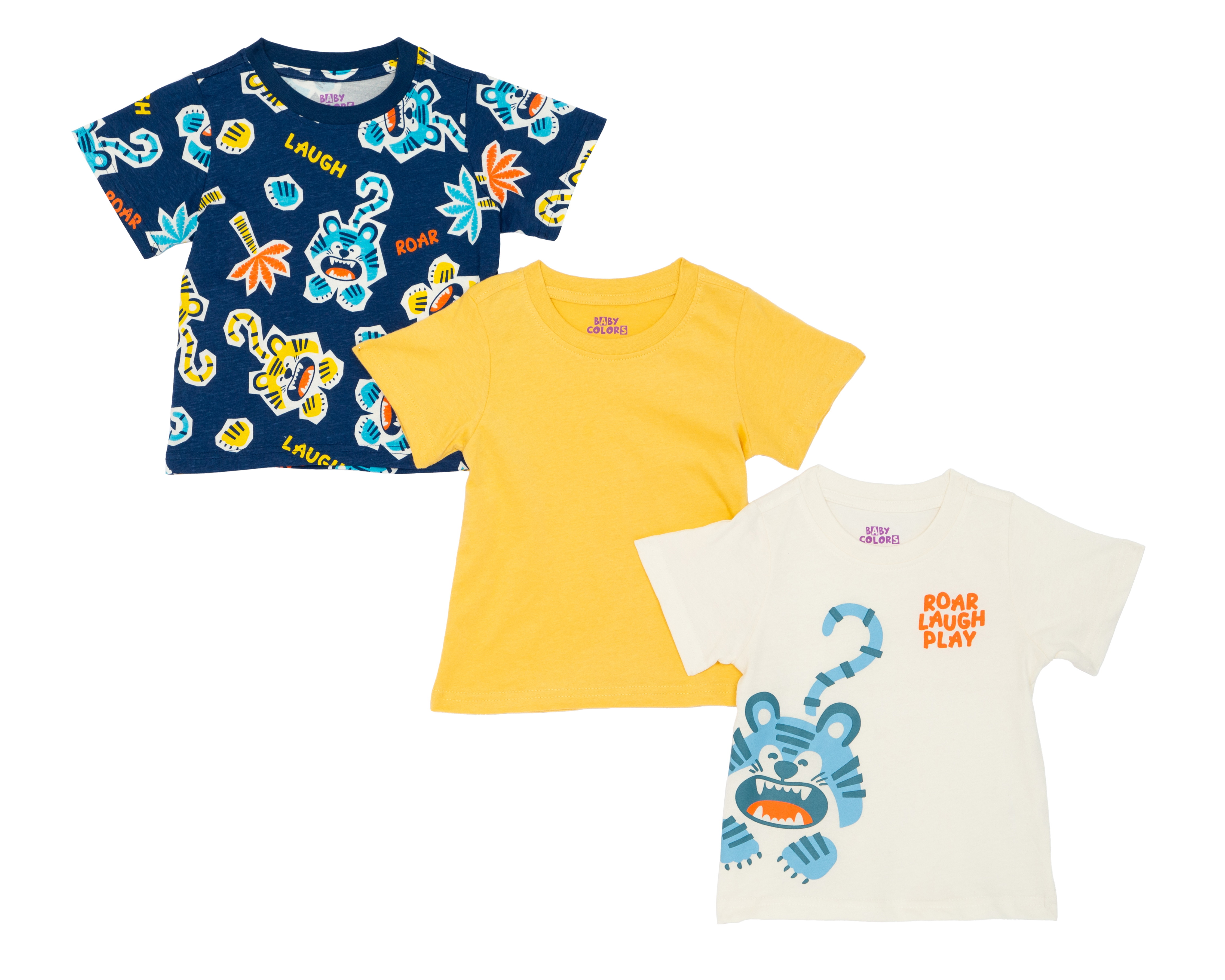 Foto 1 | Foto 1 | Playera para Bebé Niño Baby Colors de Algodón Print Tigres 3 Piezas