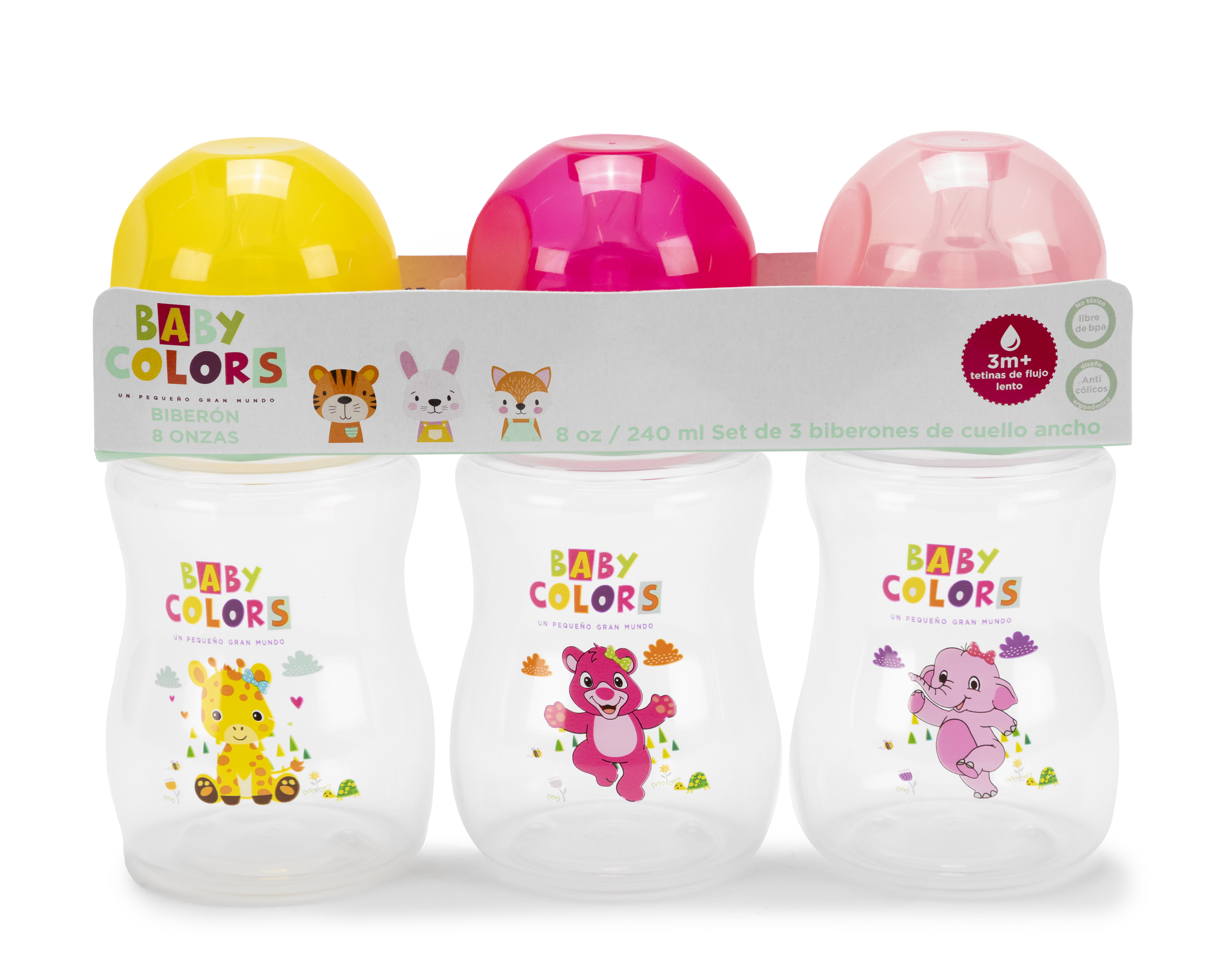 Biberón Baby Colors Anticólicos 3 Piezas