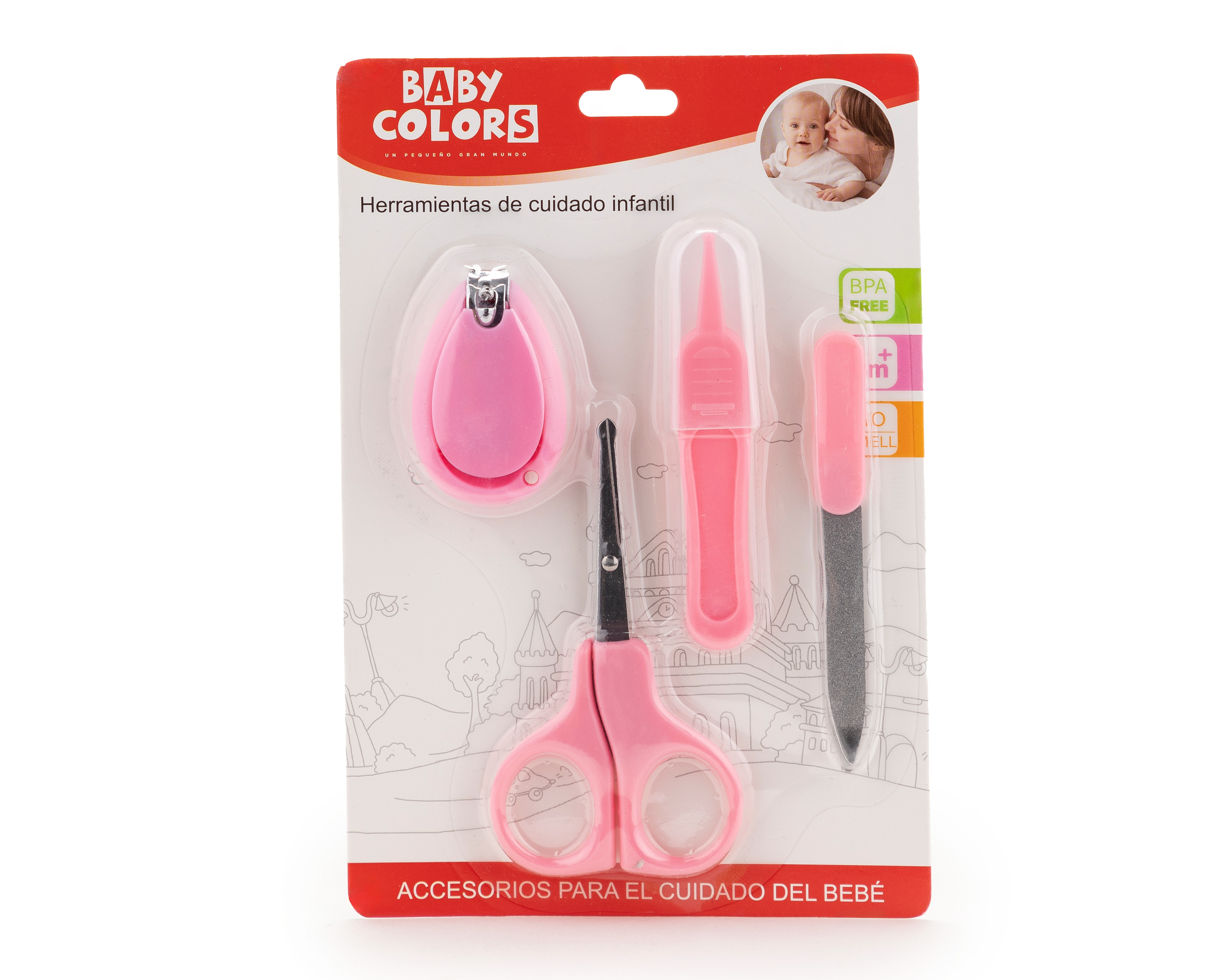Set de Cortaúñas y Limpiador de Nariz para Bebé Baby Colors 4 Piezas