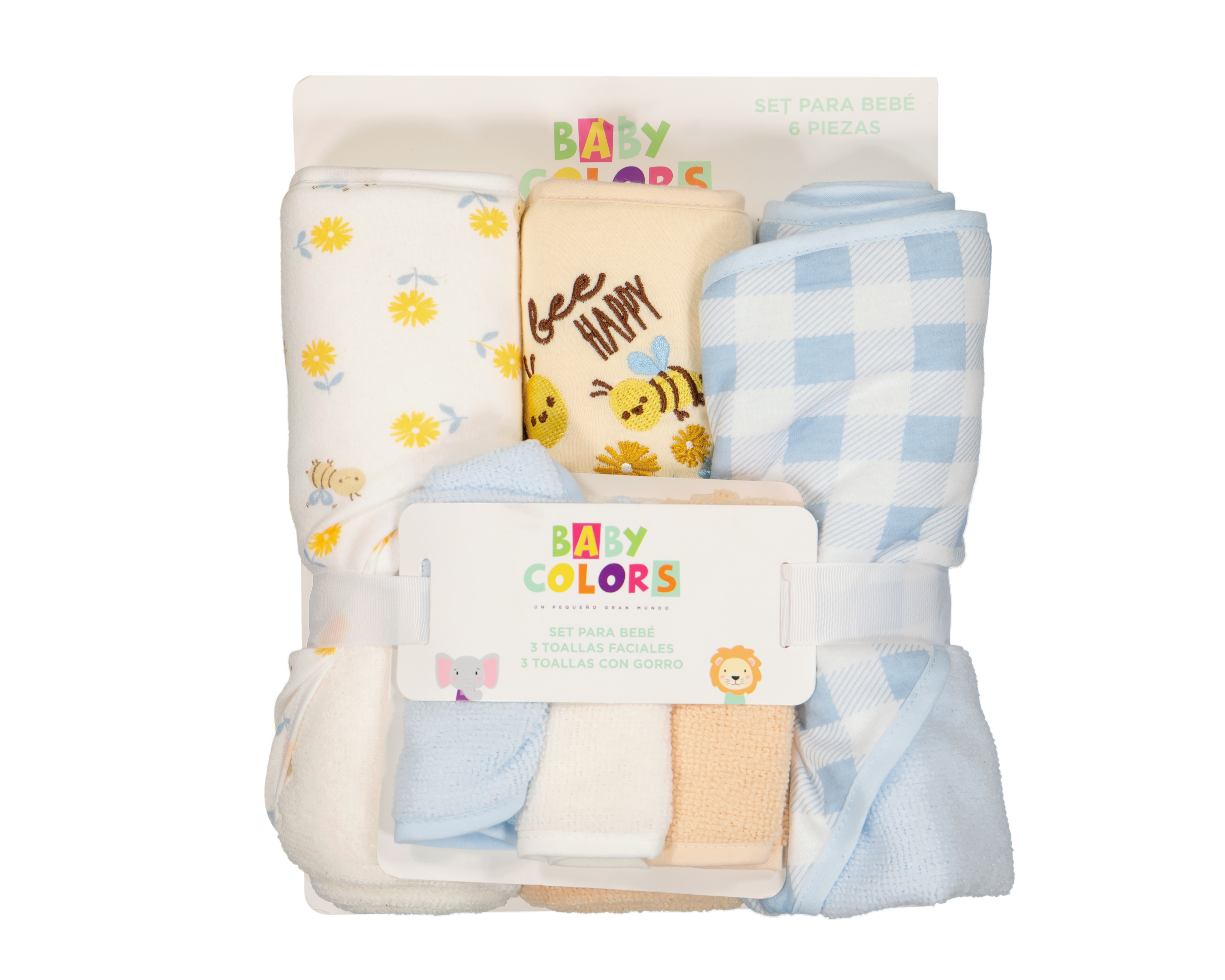 Foto 4 | Foto 4 | Toalla con Capucha para Bebé Niño Baby Colors con Toallas Faciales 6 Piezas