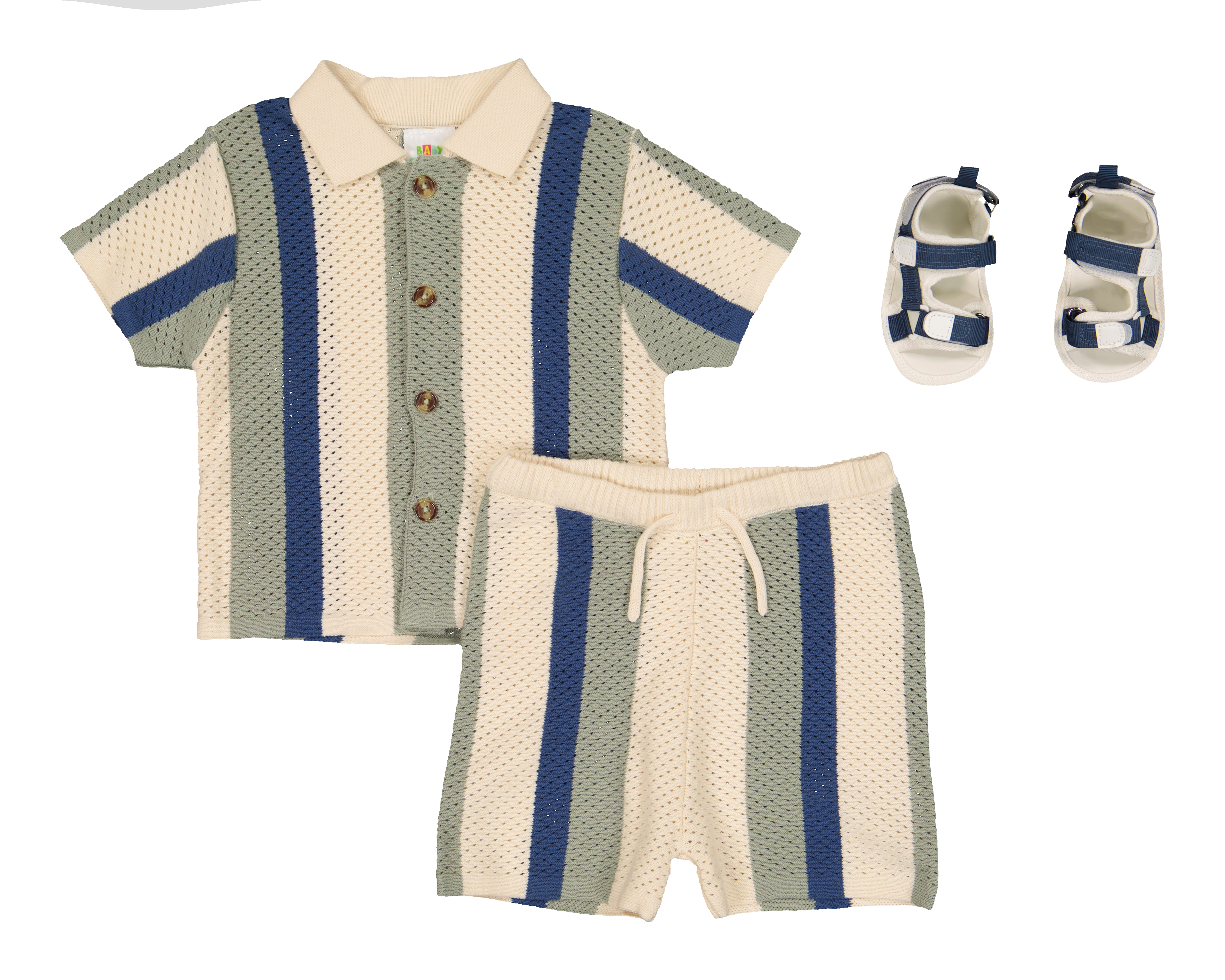 Foto 2 pulgar | Foto 1 | Conjunto para Bebé Niño Baby Colors de Algodón a Rayas 3 Piezas