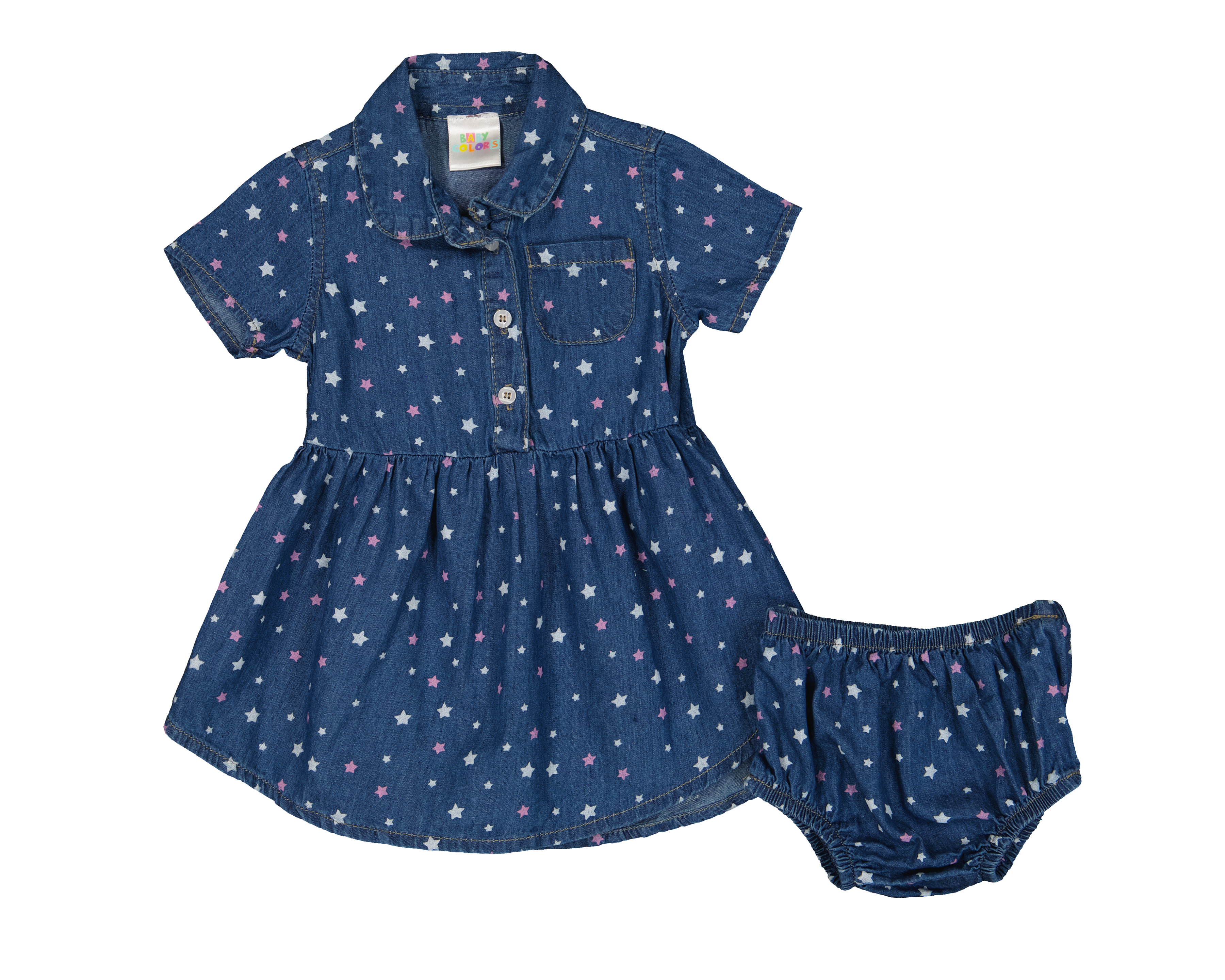 Vestido para Bebé Niña Baby Colors de Algodón Print de Estrellas 2 Piezas