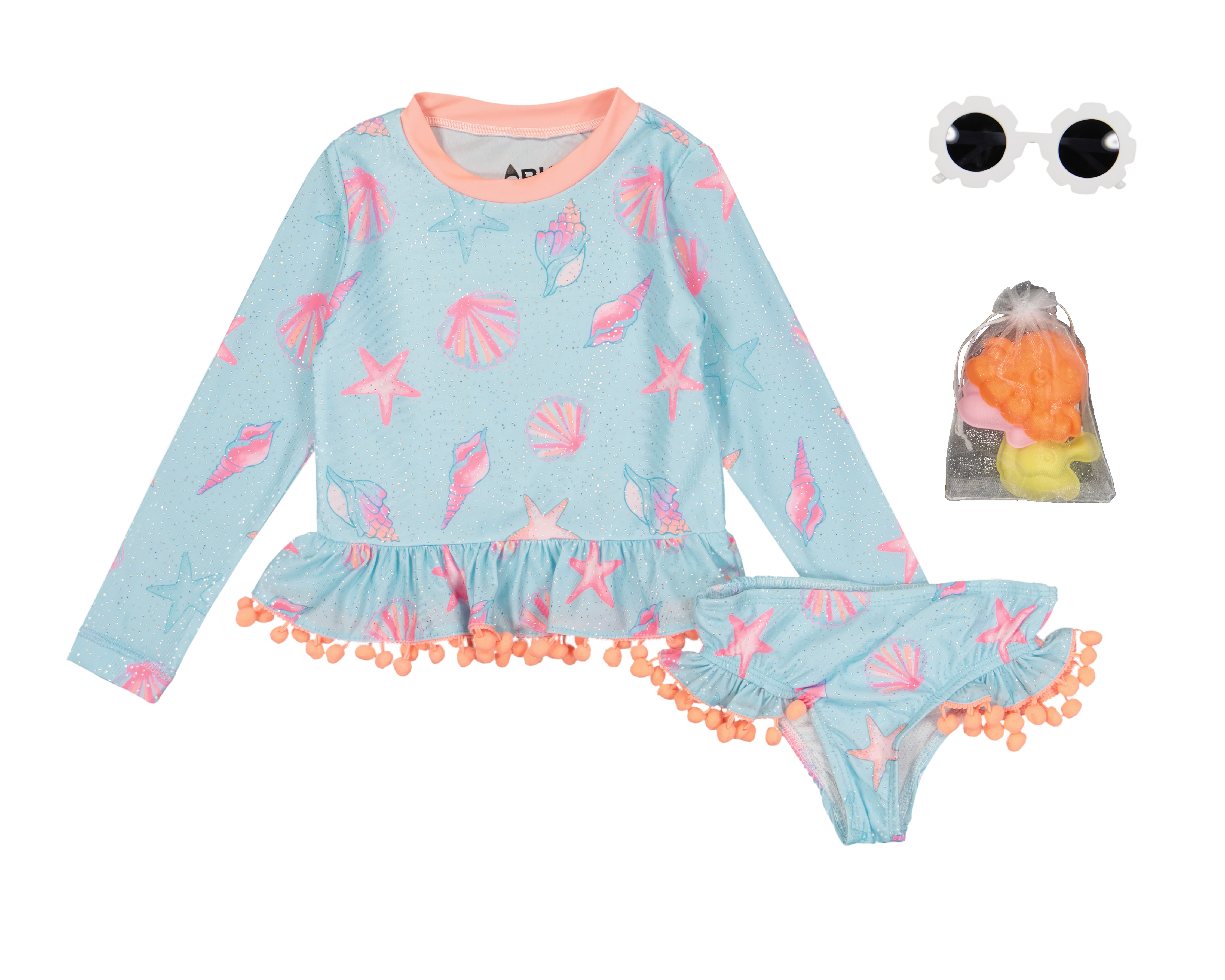 Traje de Baño para Bebé Niña Rio Beach con Olanes 4 Piezas