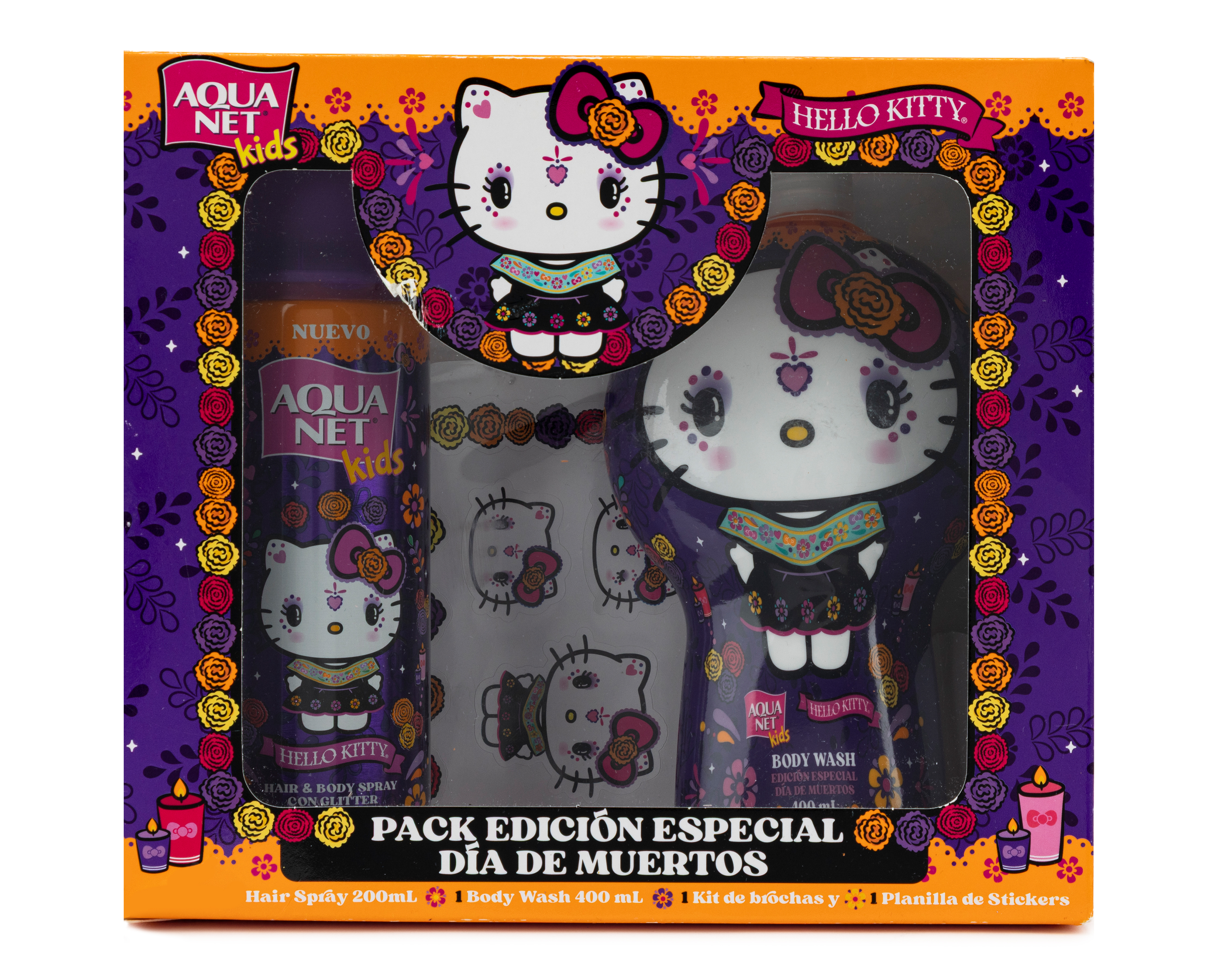 Set de Cuidado Personal Aqua Net Hello Kitty Edición Especial Día de Muertos 4 Piezas