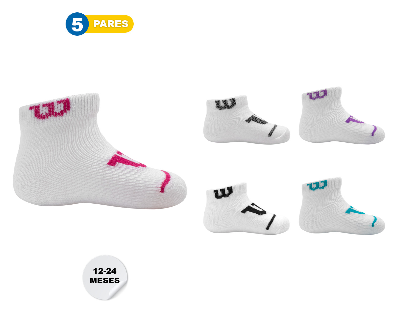Foto 4 pulgar | Foto 3 | Calcetines Wilson para Bebé Niña 5 Pares