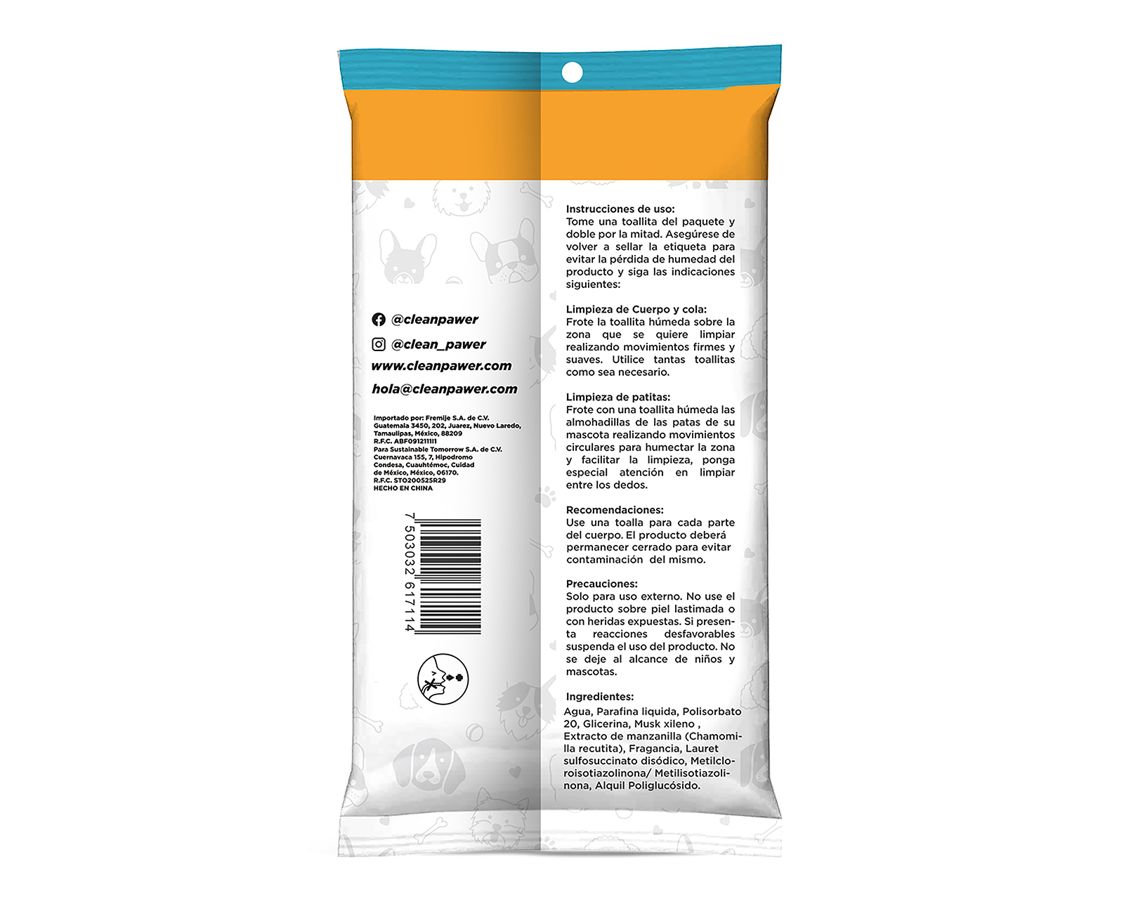 Foto 2 | Foto 2 | Toallitas Húmedas para Mascota Clean Pawer Cuerpo Patitas y Colita 30 Piezas