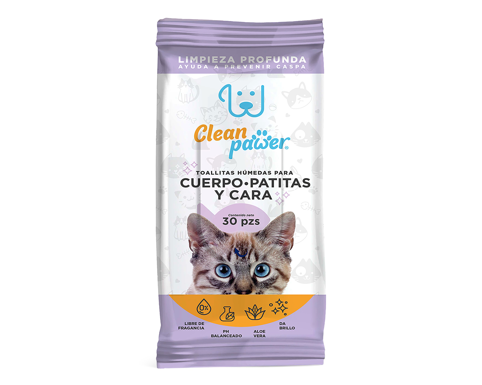 Toallitas Húmedas para Mascota Clean Pawer Cuerpo Patitas y Cara 30 Piezas