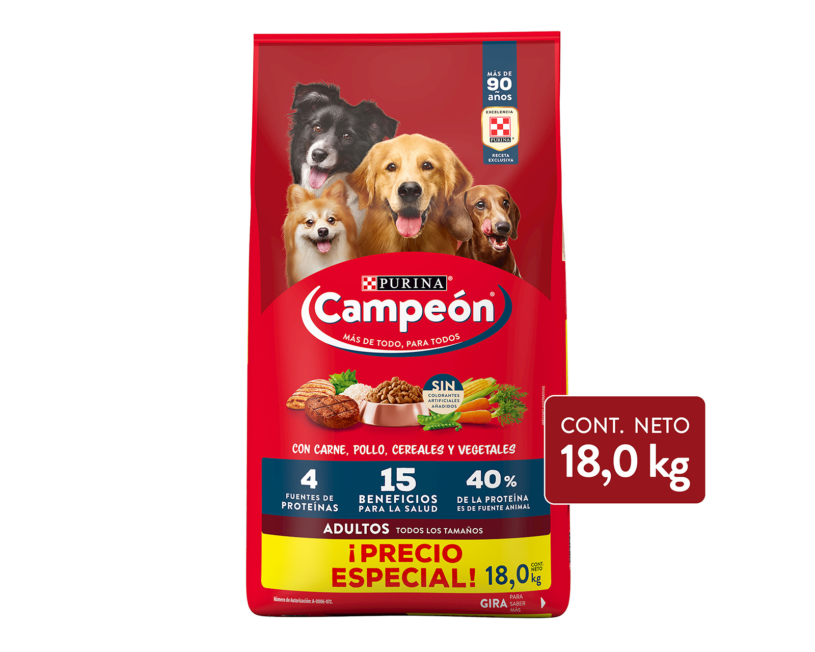 Foto 2 pulgar | Foto 1 | Alimento para Perro Purina Campeón Adulto 18 Kg