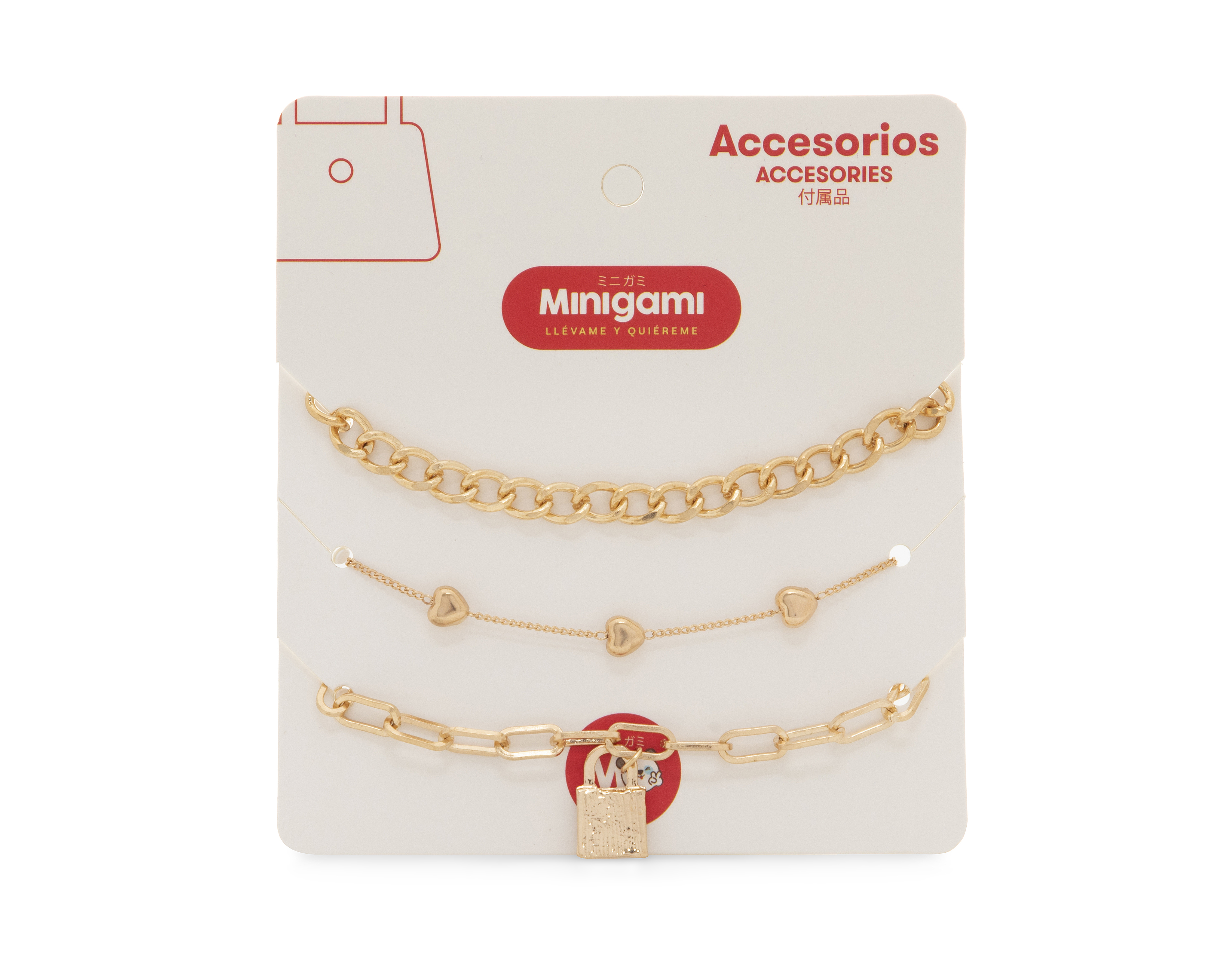 Foto 1 | Foto 1 | Pulsera Minigami Corazones Dorada 3 Piezas