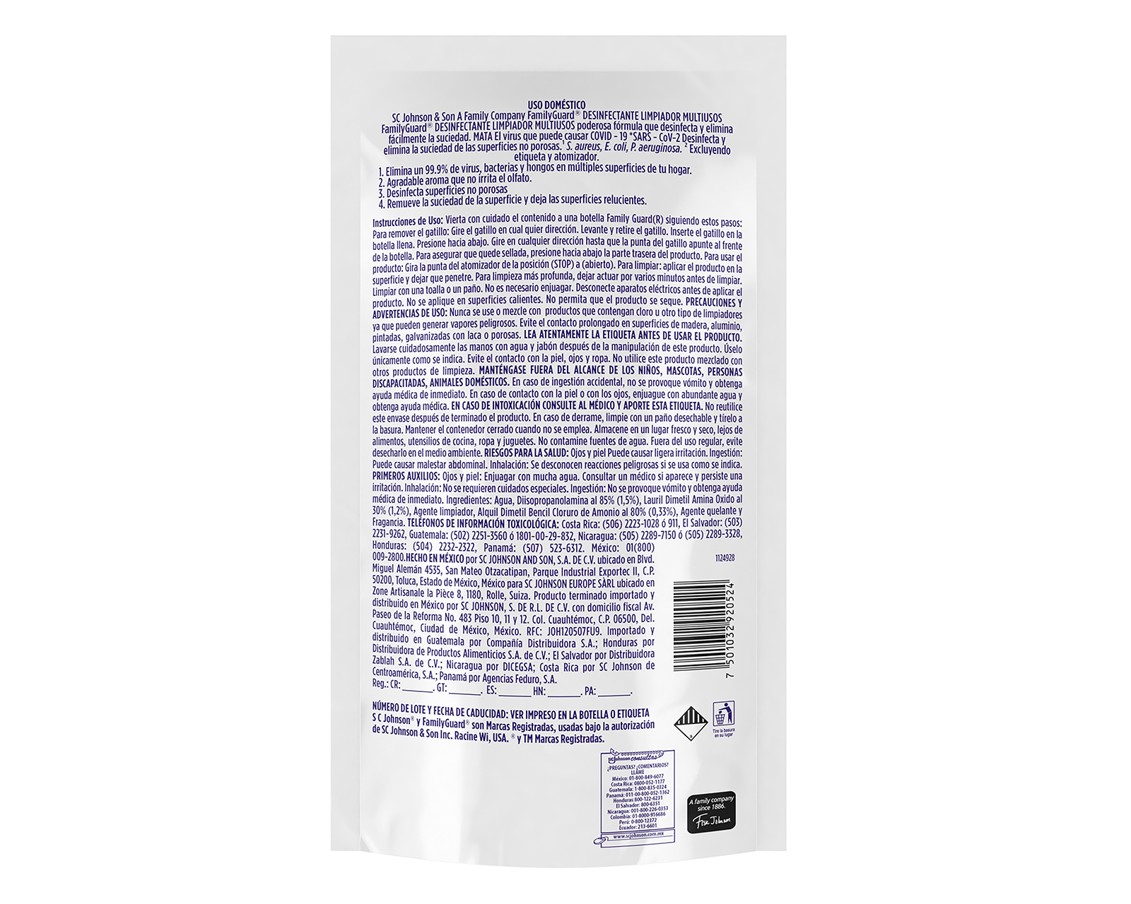 Foto 3 pulgar | Foto 2 | Limpiador Multiusos Desinfectante Family Guard 500 ml