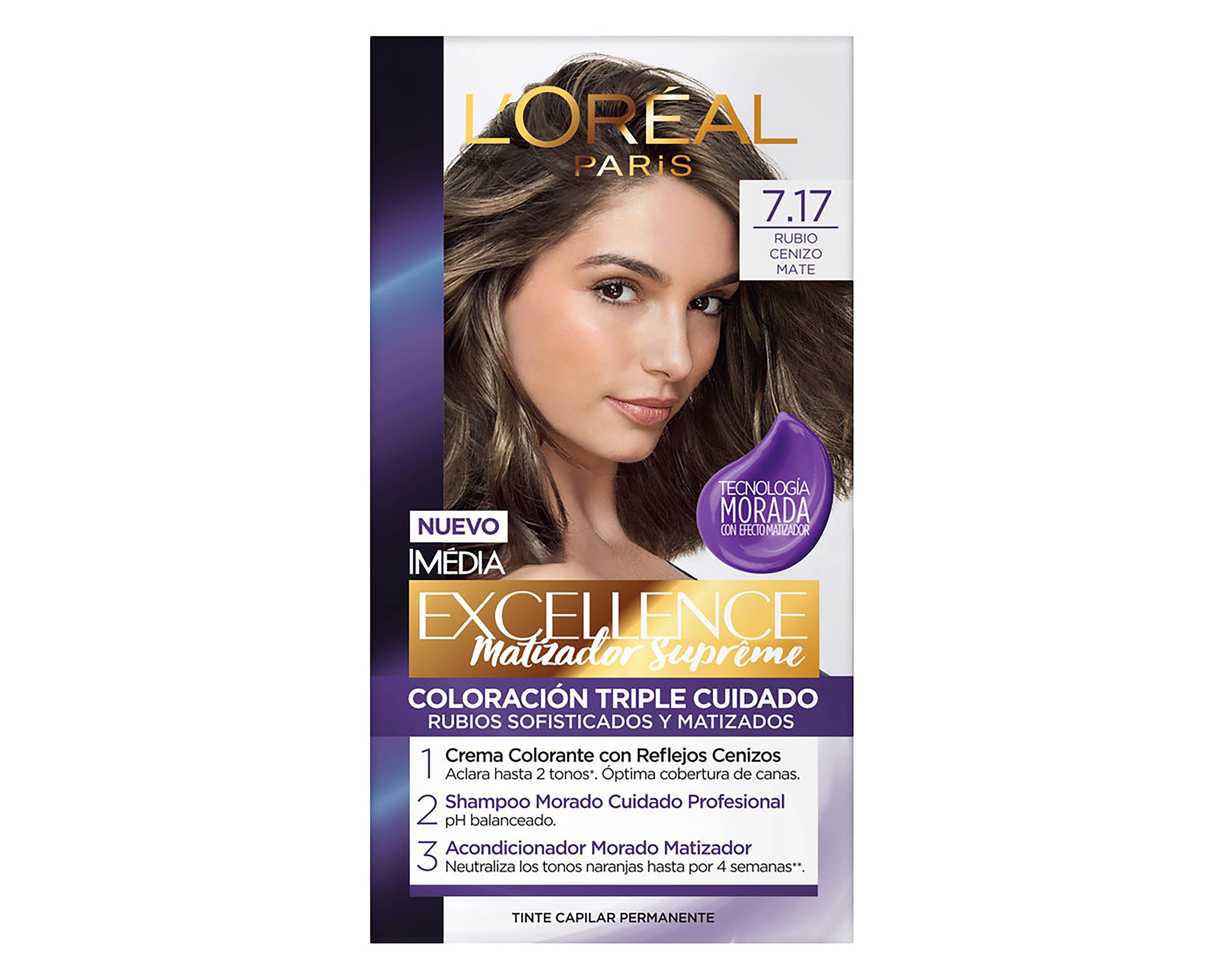 Tinte L´oréal Imedia Excellence Matizador Supreme 7.17 Rubio Cenizo Mate