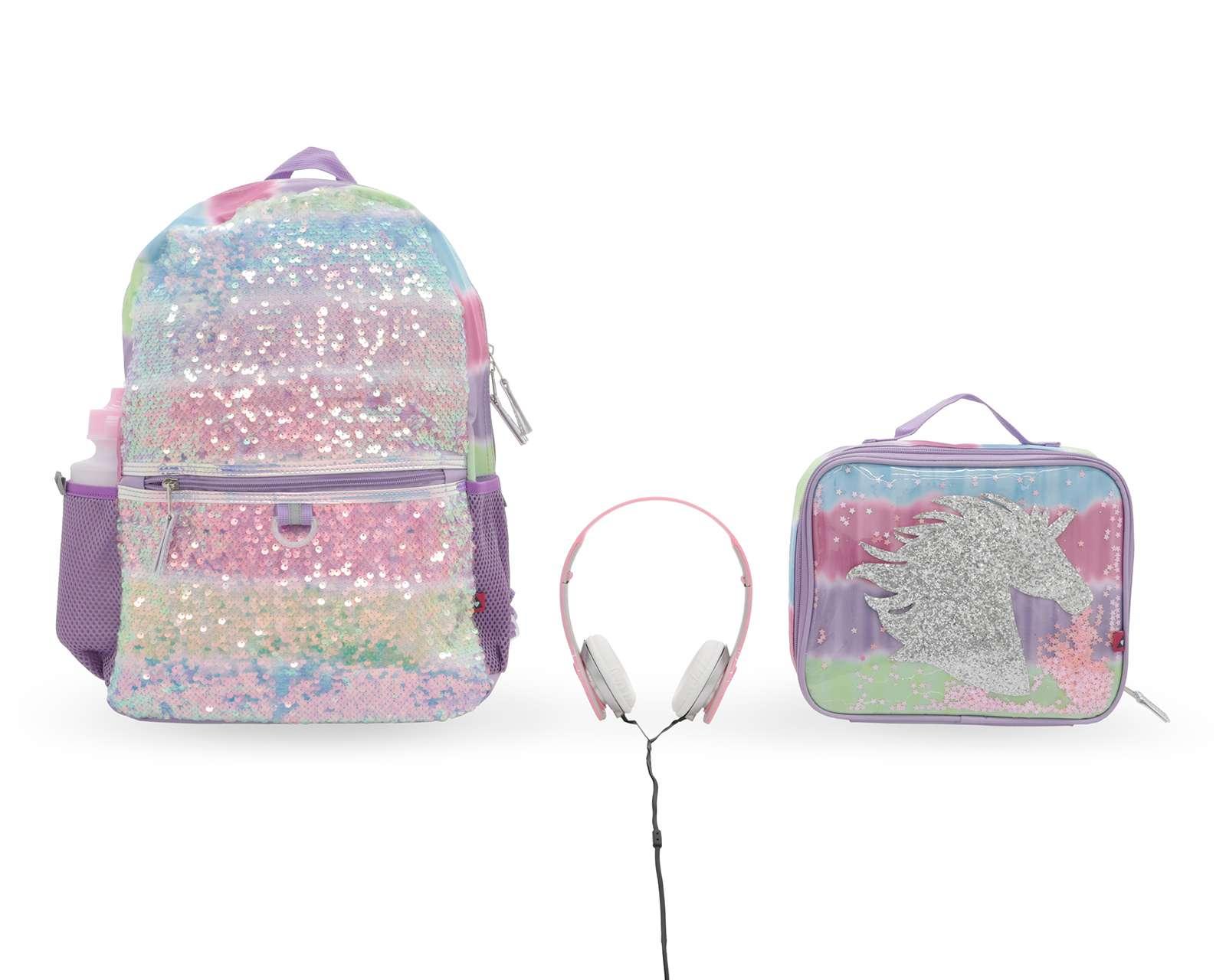 Foto 2 pulgar | Foto 1 | Bundle Mochila con Lonchera + Audífonos y Termo Girls Attitude con Lentejuelas