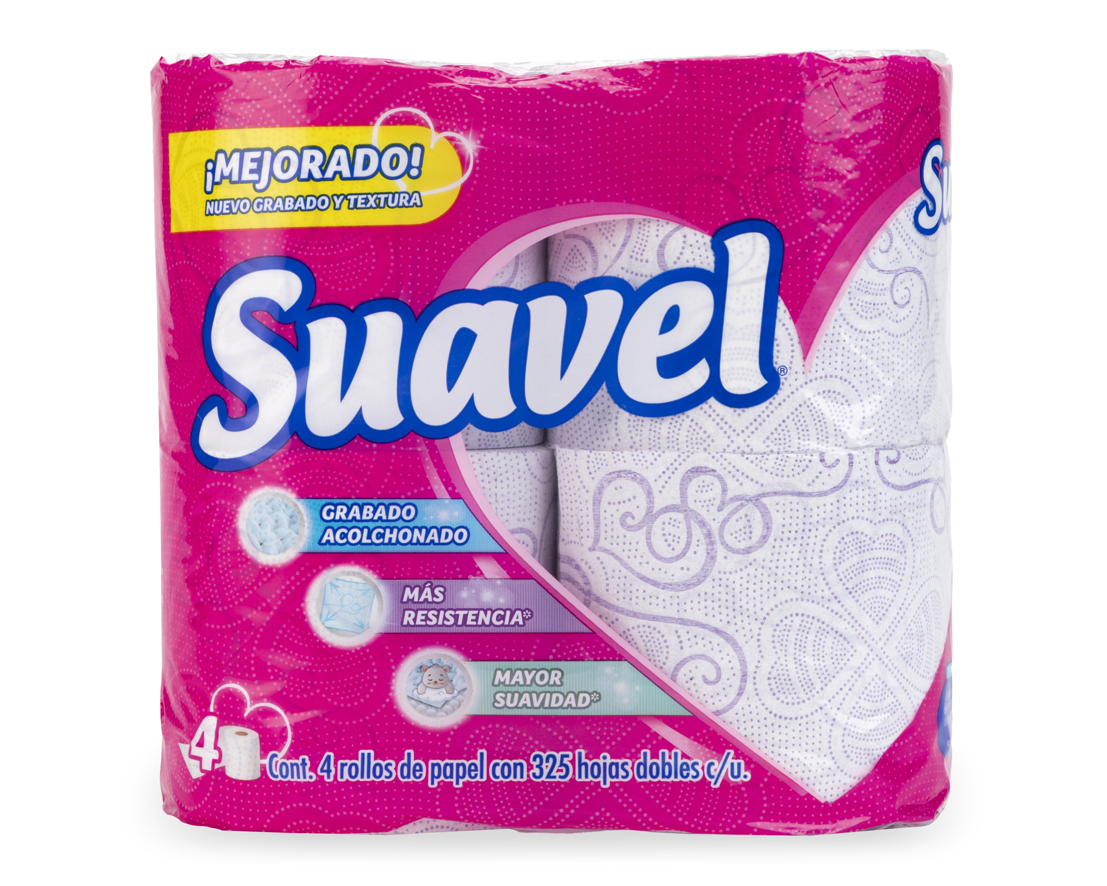 Papel Higiénico Suavel Acolchado con 4 Rollos de 325 Hojas