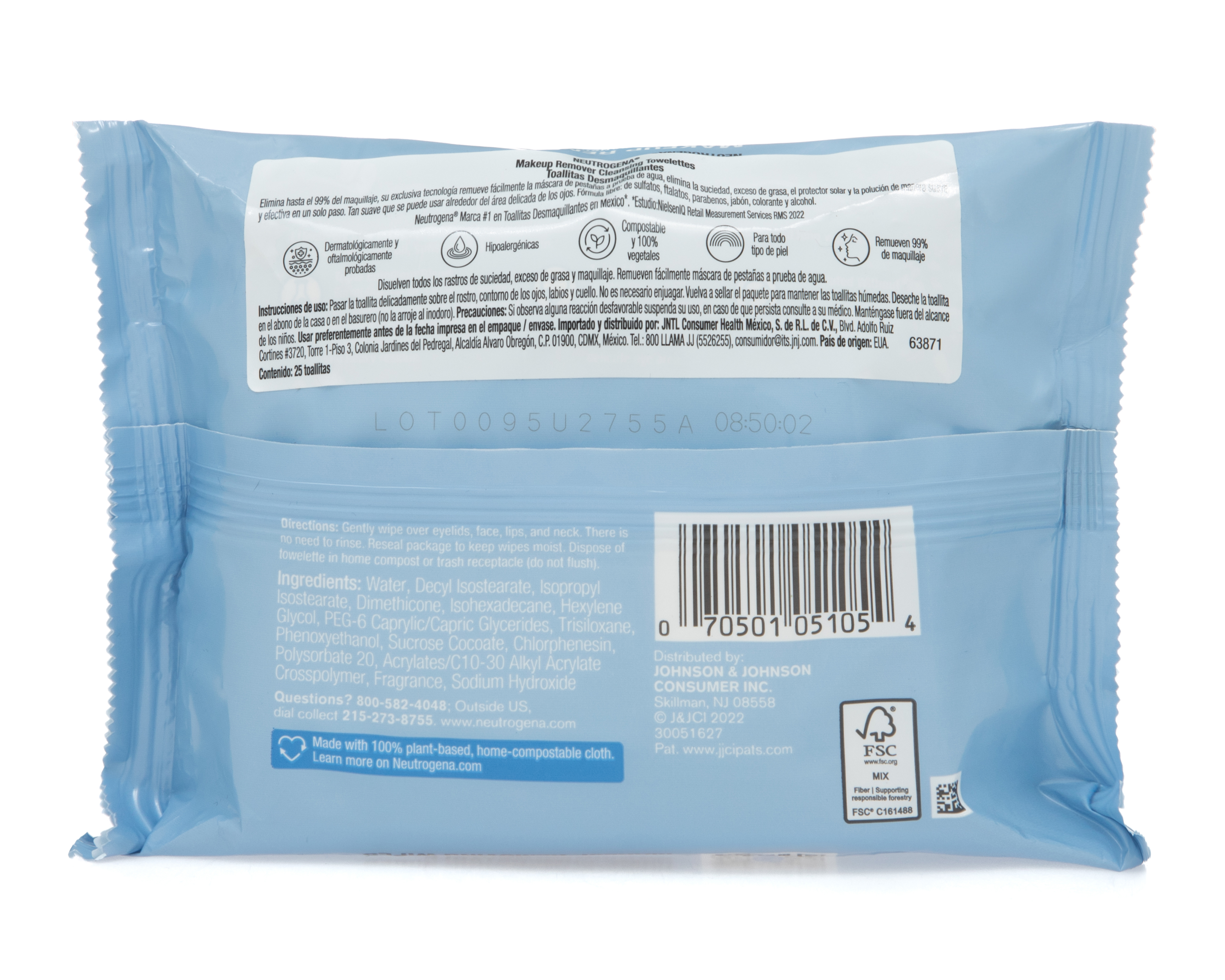 Foto 2 | Foto 2 | Toallitas Desmaquillantes Neutrogena All in One 25 Piezas