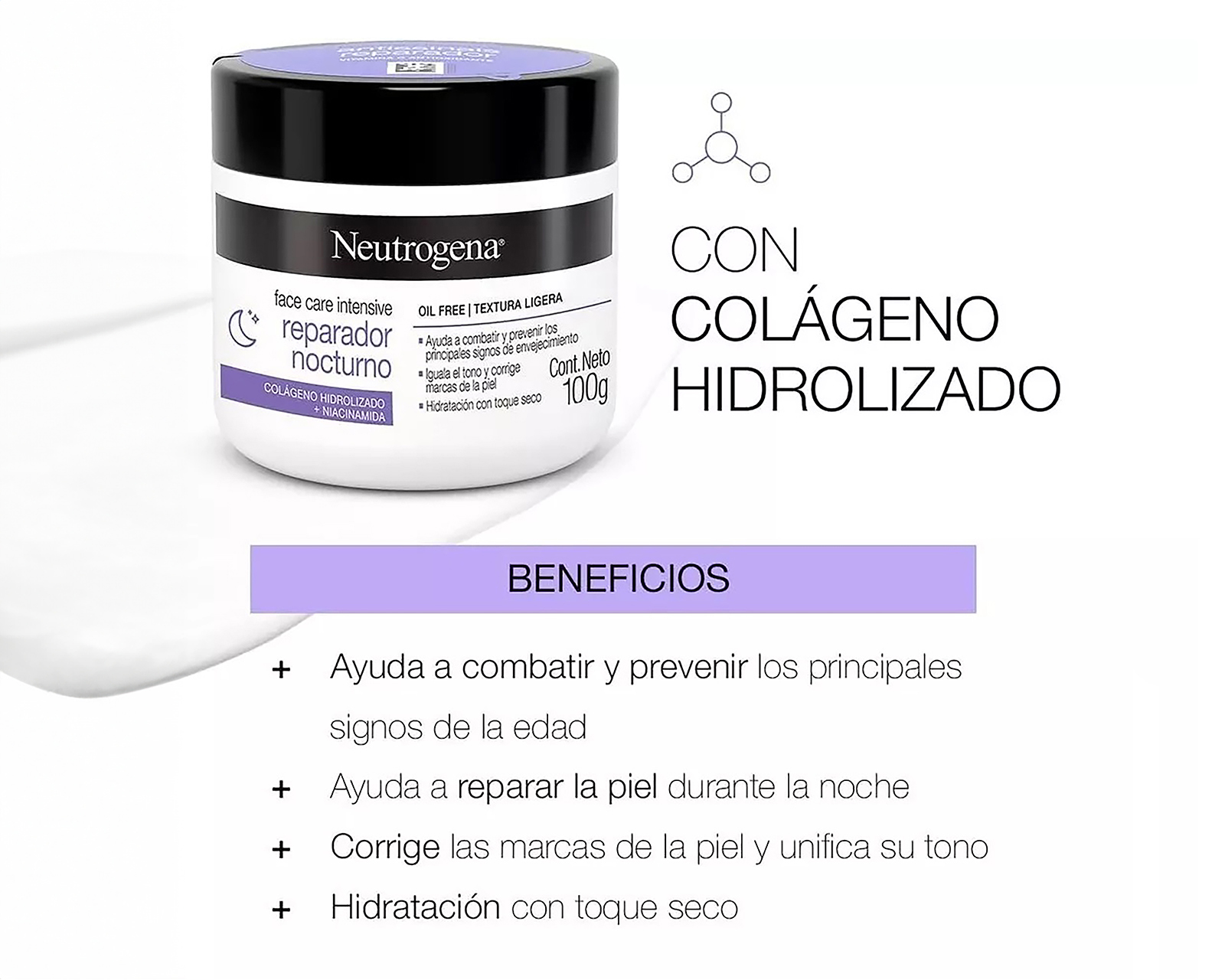 Foto 5 pulgar | Foto 4 | Crema Facial Neutrogena Reparador Nocturno con Colágeno Hidrolizado 100 g