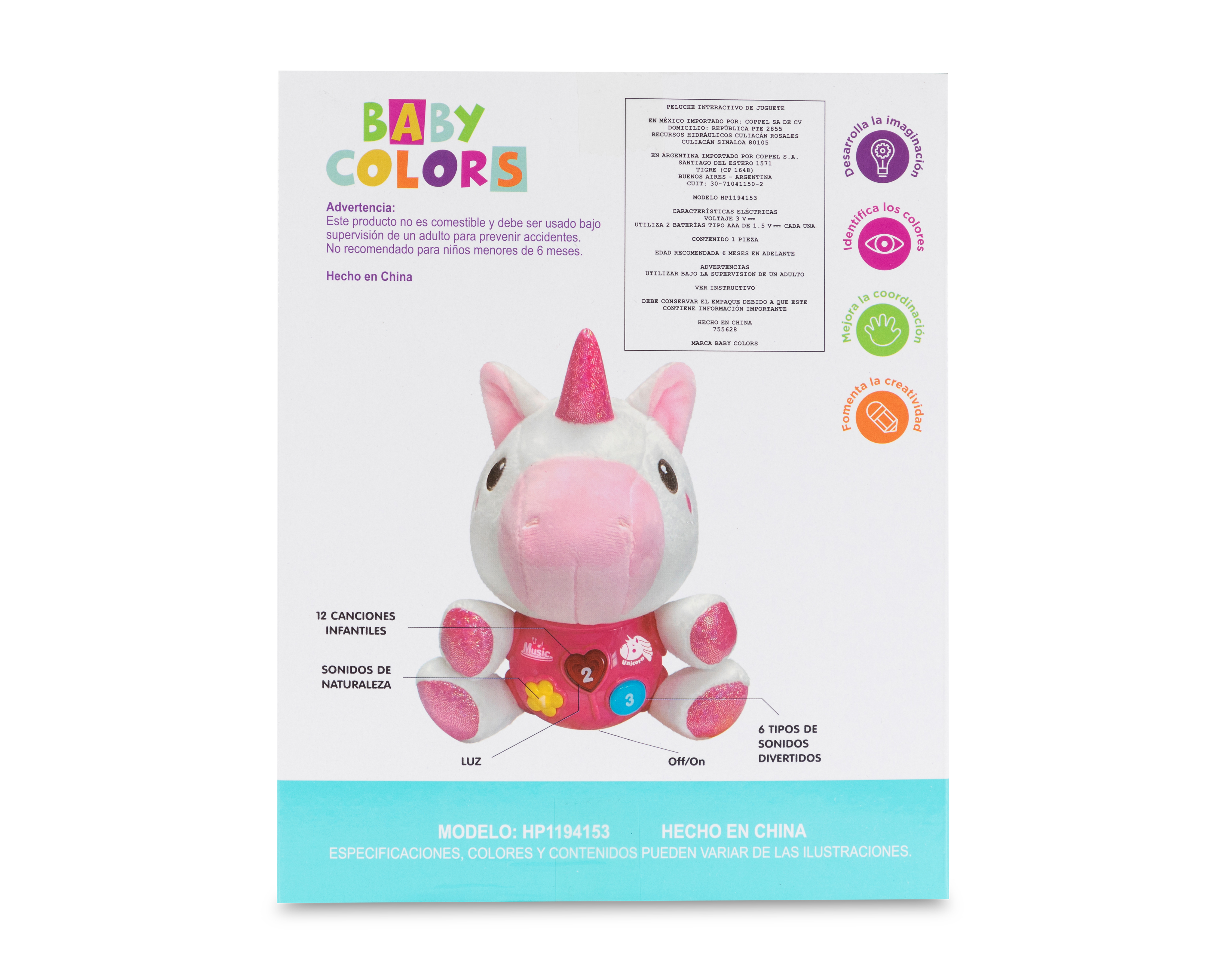 Foto 3 pulgar | Foto 2 | Unicornio de Peluche Baby Colors