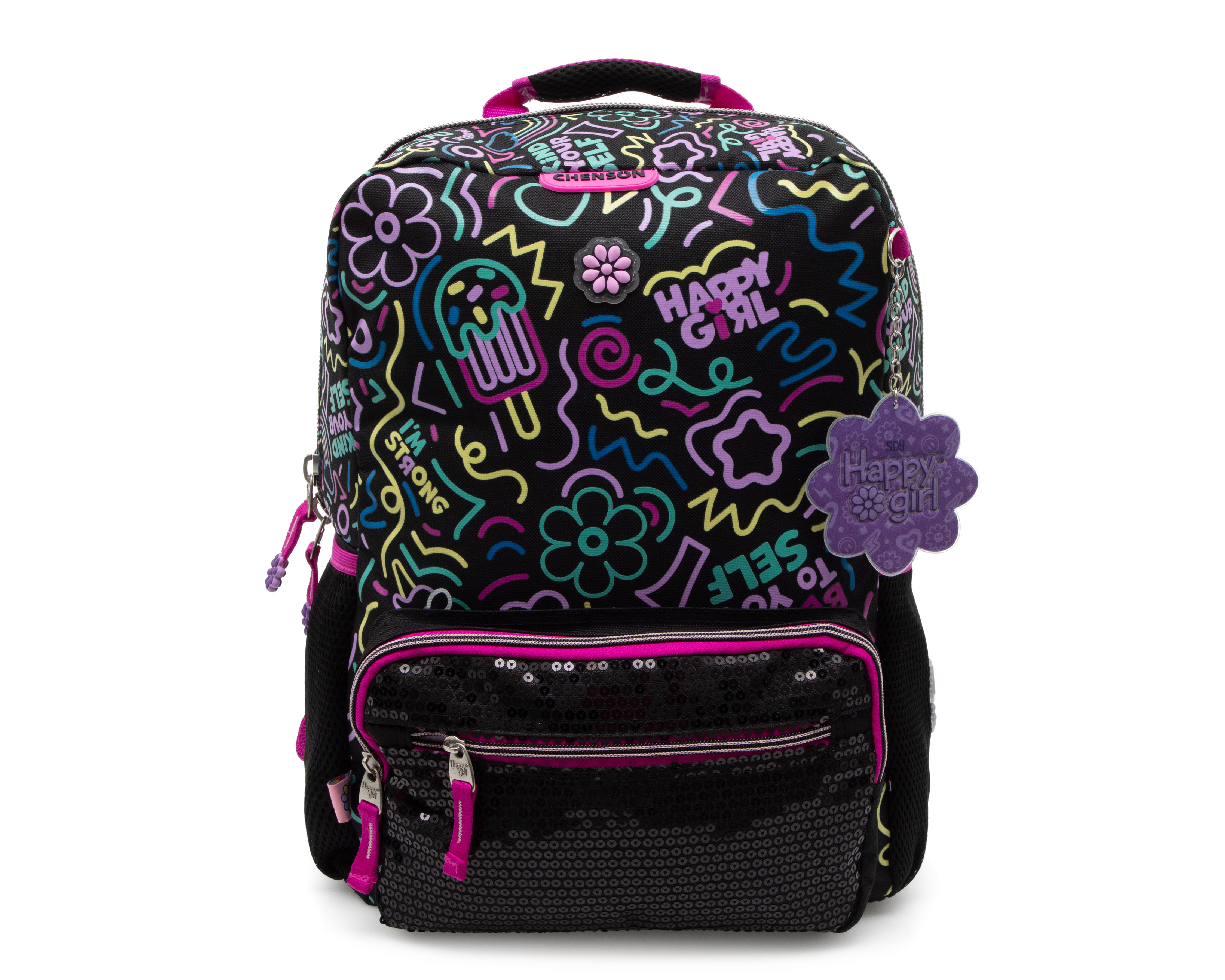 Mochila Escolar Chenson Happy Girl Negra