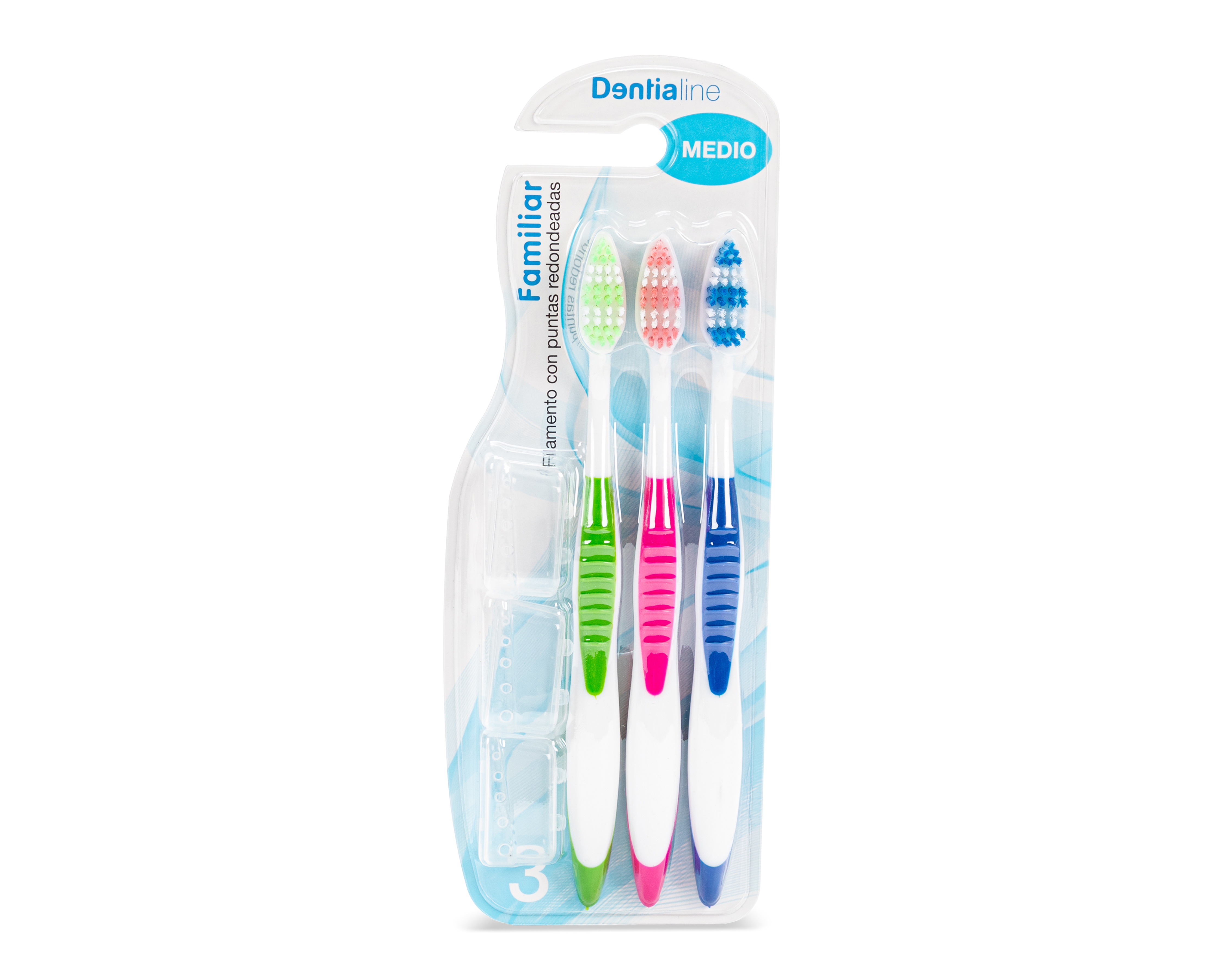 Cepillo de Dientes Medio con Tapaderas Dentialine Familiar 3 Piezas