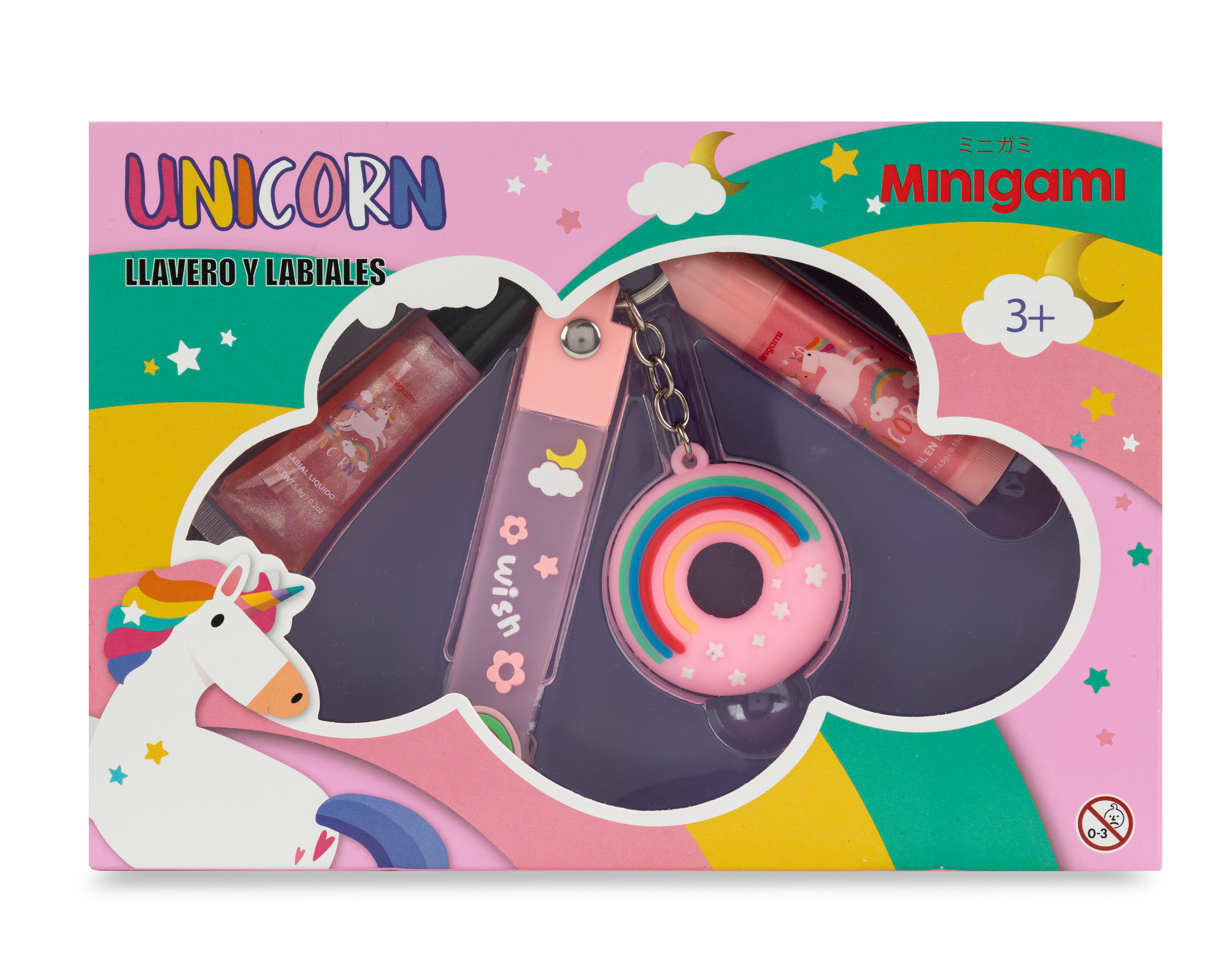 Foto 2 pulgar | Foto 1 | Bálsamo y Brillo Labial con Llavero de Arcoíris Minigami para Niña
