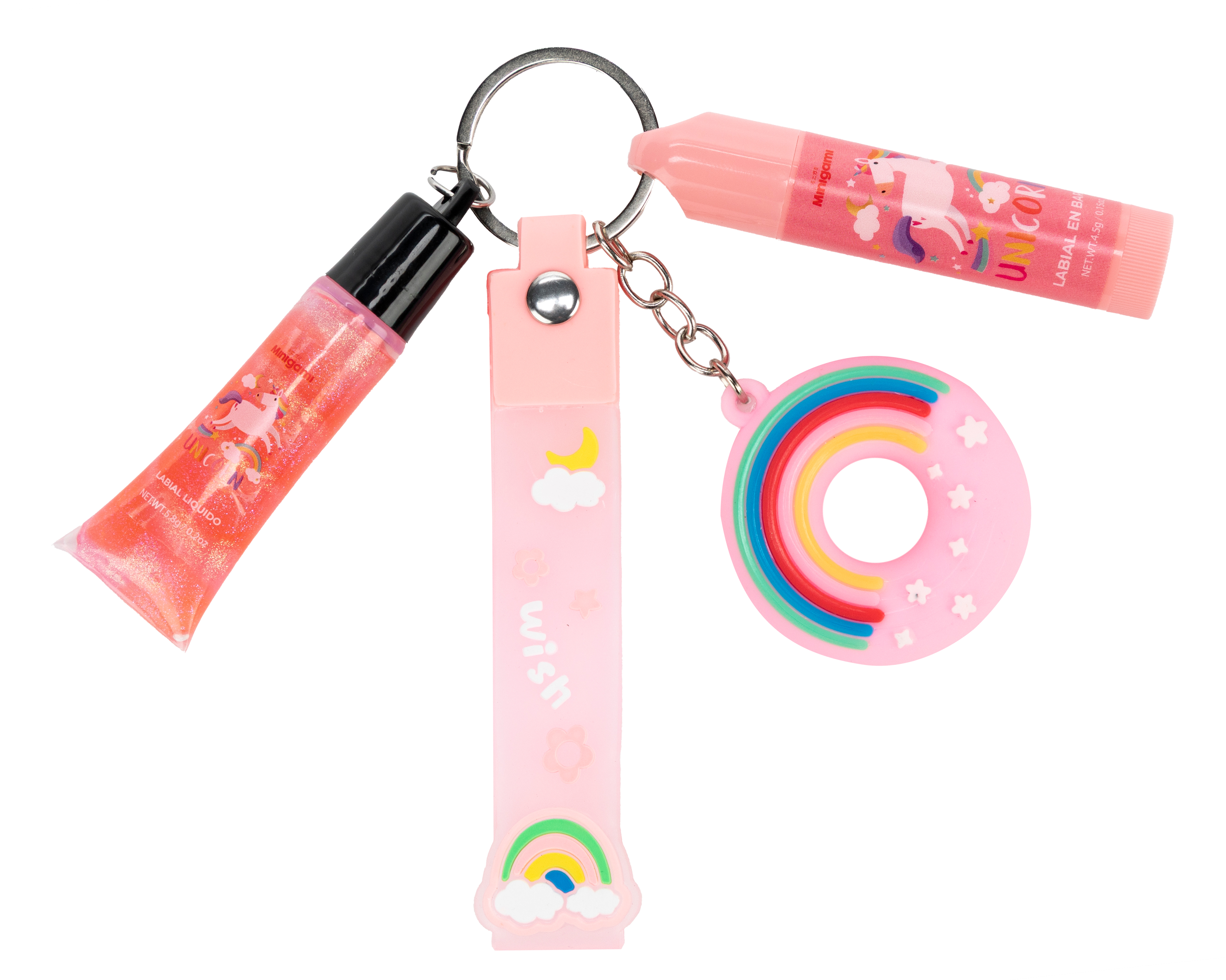 Foto 3 pulgar | Foto 2 | Bálsamo y Brillo Labial con Llavero de Arcoíris Minigami para Niña