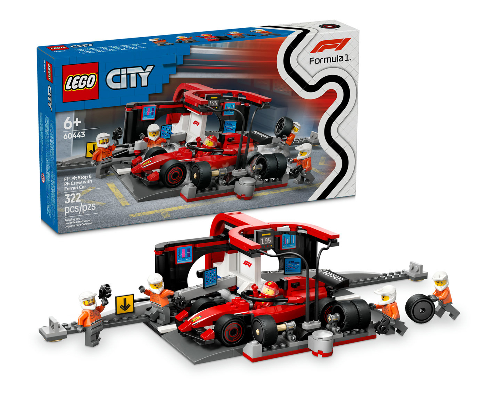 Foto 2 pulgar | Foto 1 | LEGO Parada en Boxes de F1 y Equipo de Mecánicos con Coche Ferrari