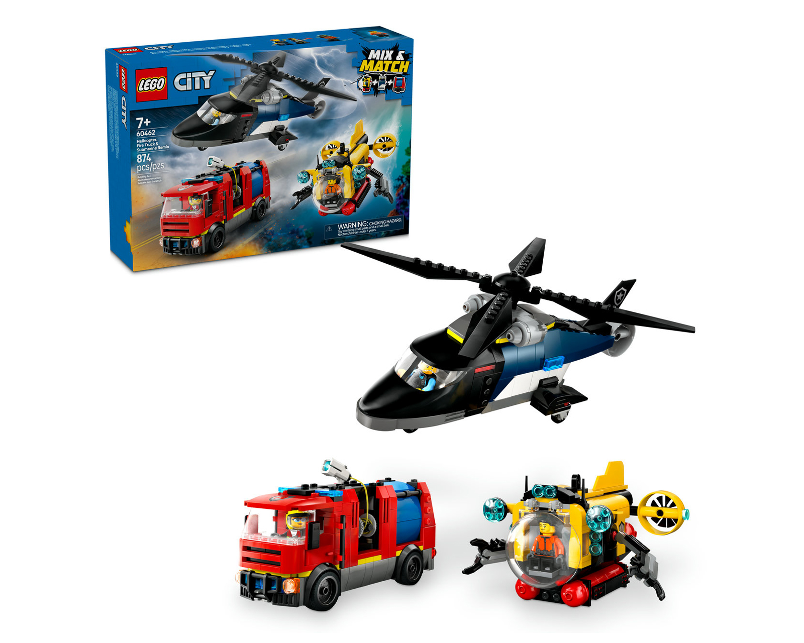 LEGO City: Remix Helicóptero Camión de Bomberos y Submarino