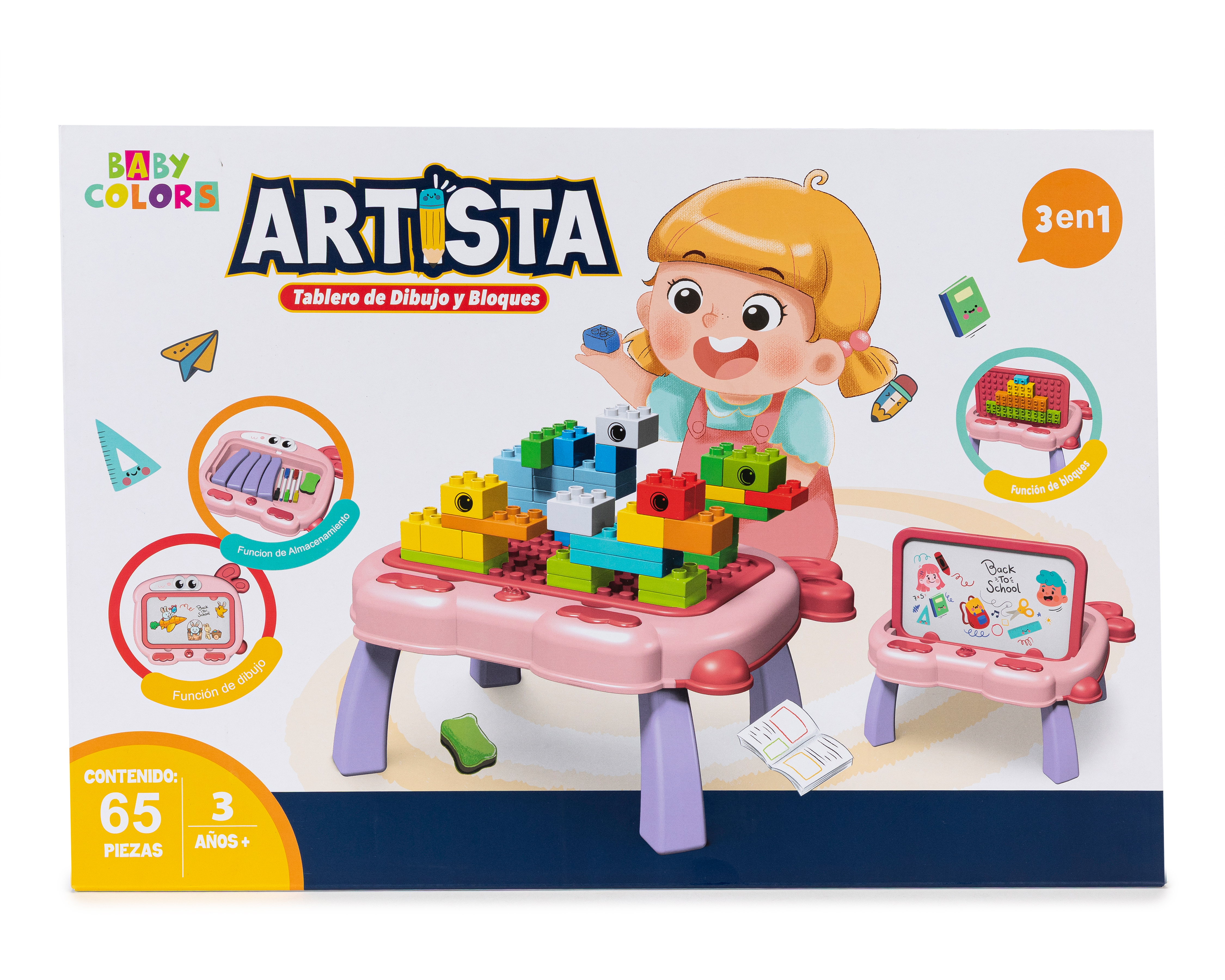 Mesa de Dibujo y Bloques de Construcción Baby Colors 65 Piezas