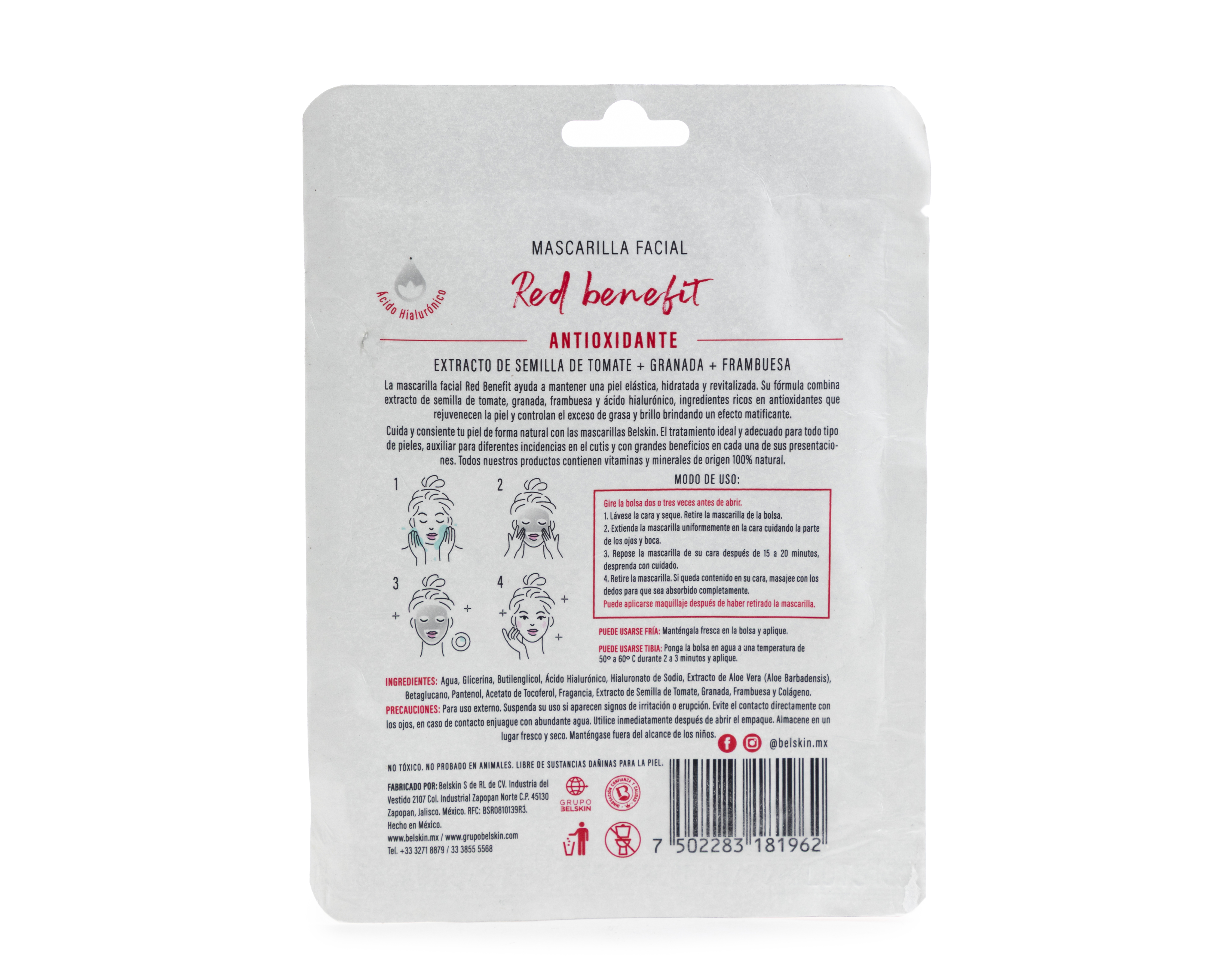 Foto 2 | Foto 2 | Mascarilla Facial Antioxidante Belskin Red Benefit 1 Pieza