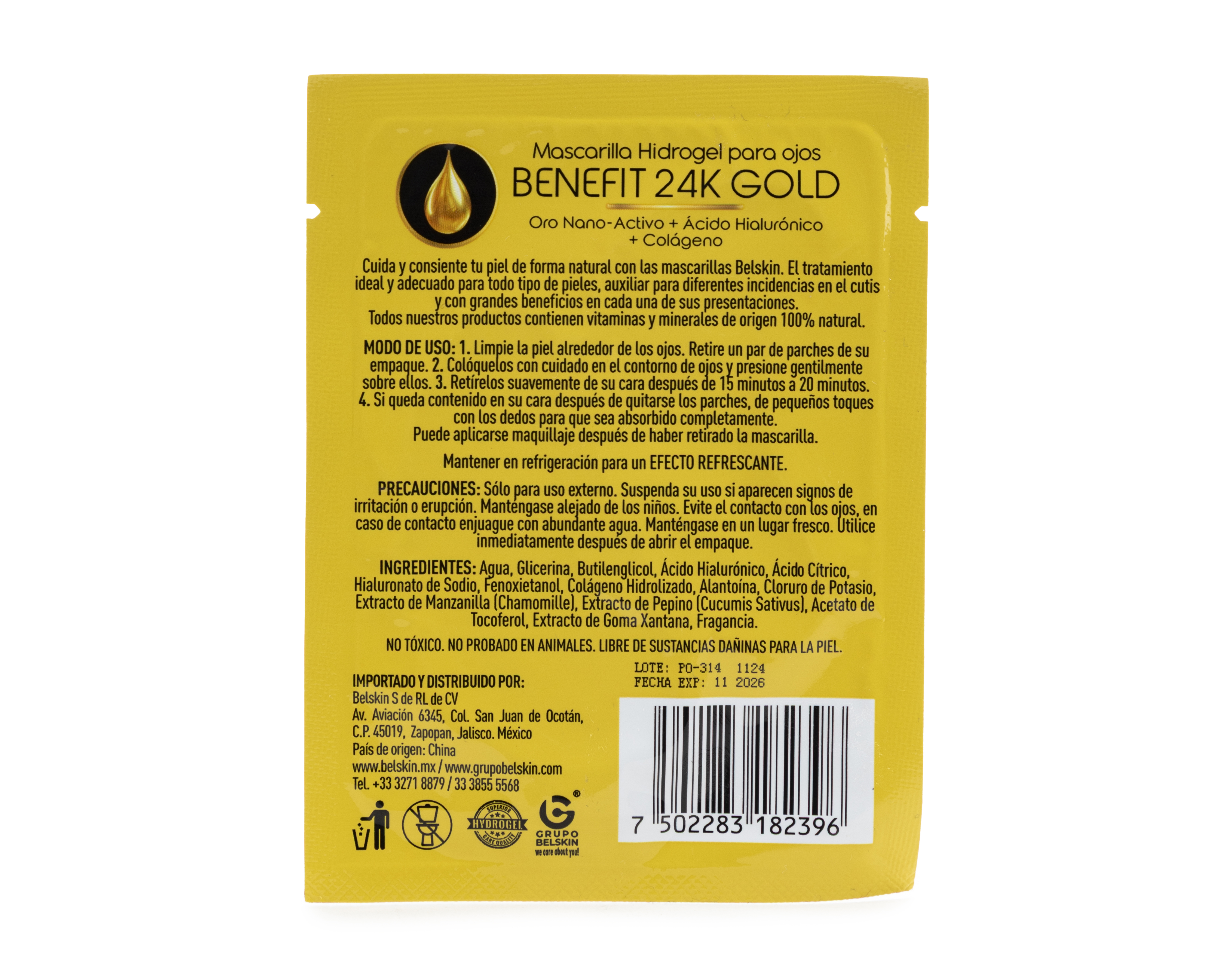 Foto 3 pulgar | Foto 2 | Mascarilla Hidrogel para Ojos Belskin  Benefit 24k Gold 2 Piezas