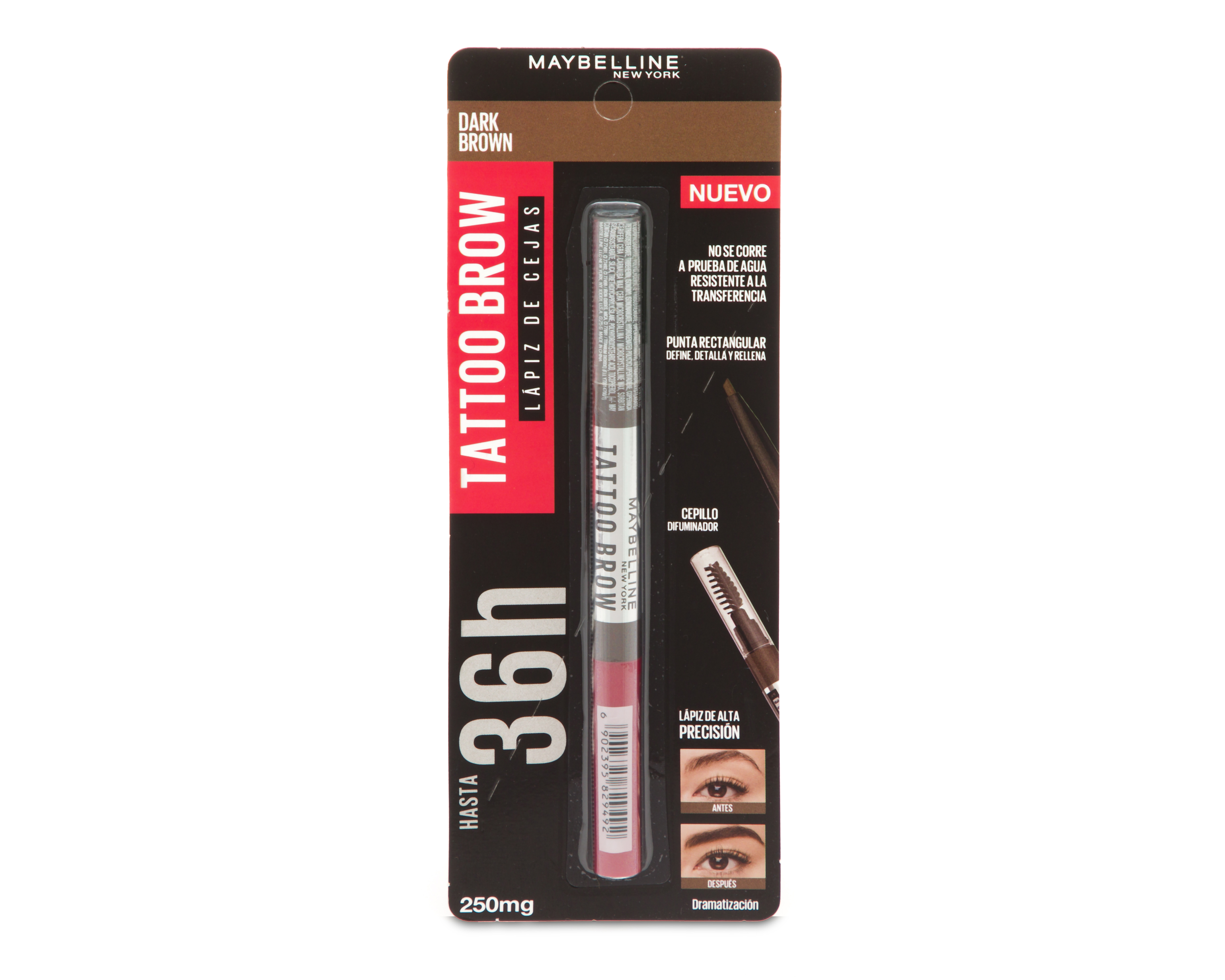 Foto 2 pulgar | Foto 1 | Lápiz para Cejas Maybelline Tattoo Brow Dark Brown 250 mg