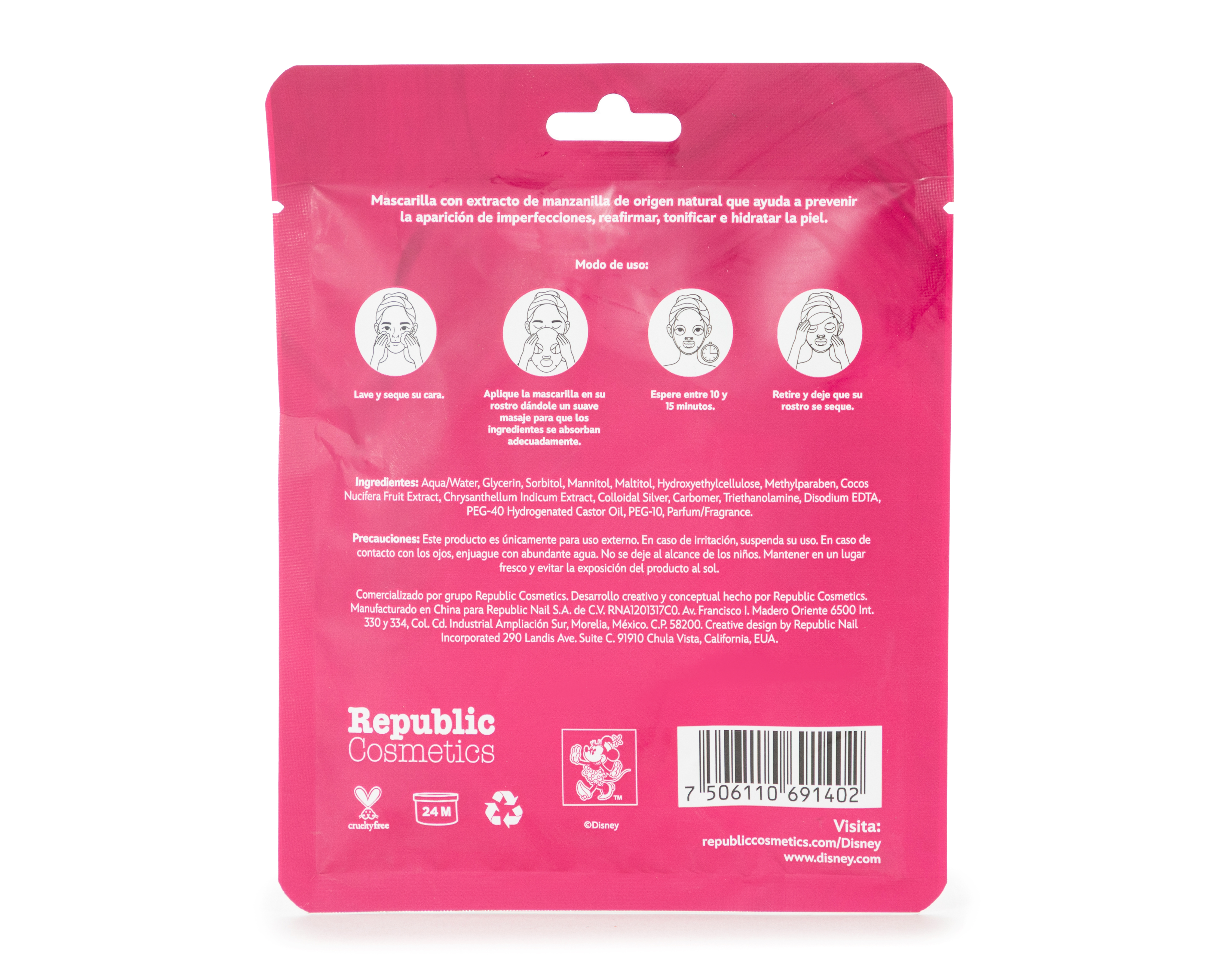 Foto 2 | Foto 2 | Mascarilla Manzanilla Republic Cosmetics Disney Mickey Mouse 30 g