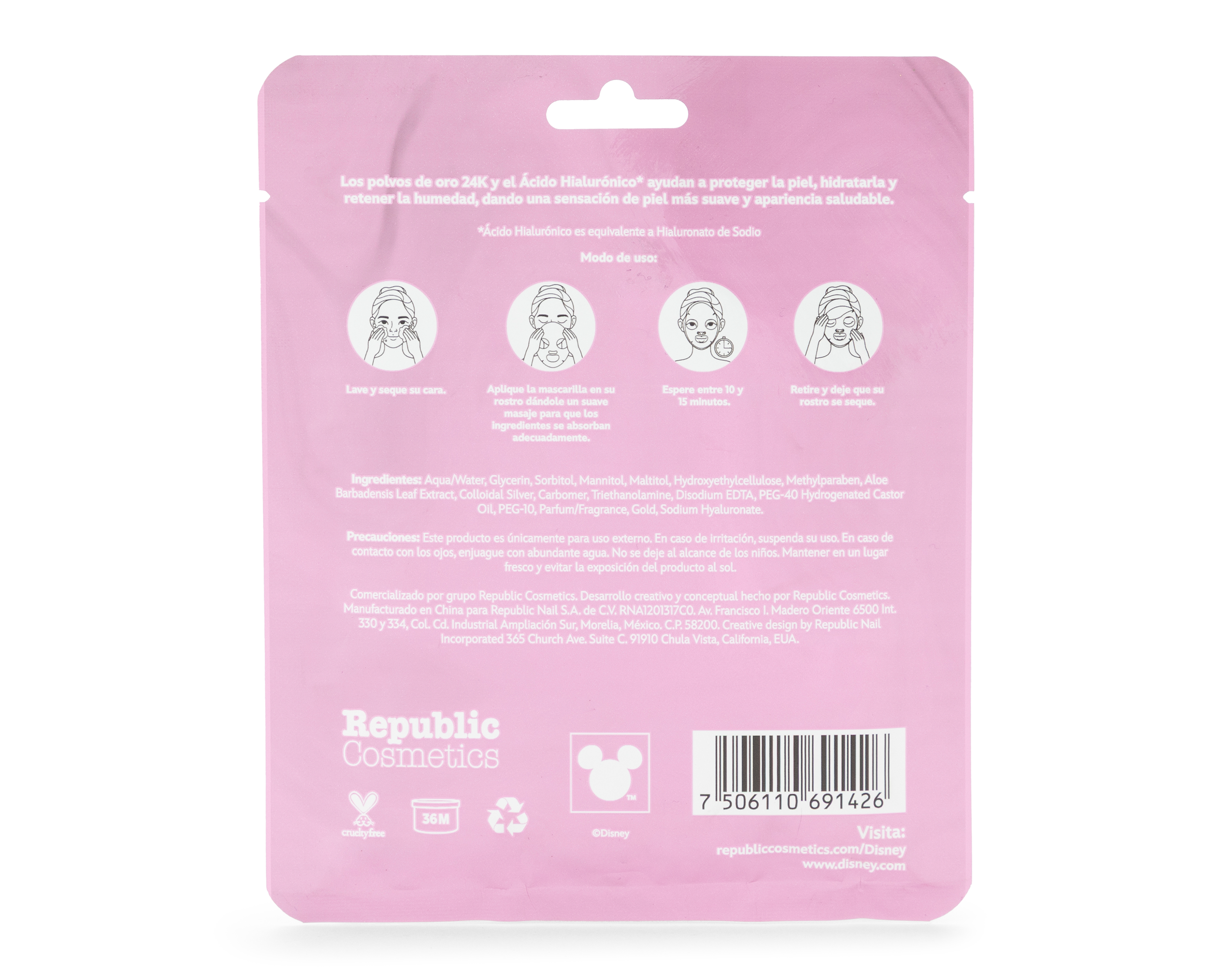 Foto 2 | Foto 2 | Mascarilla Oro 24K + Ácido Hialurónico Republic Cosmetics Disney Sleeping Beauty 30 g