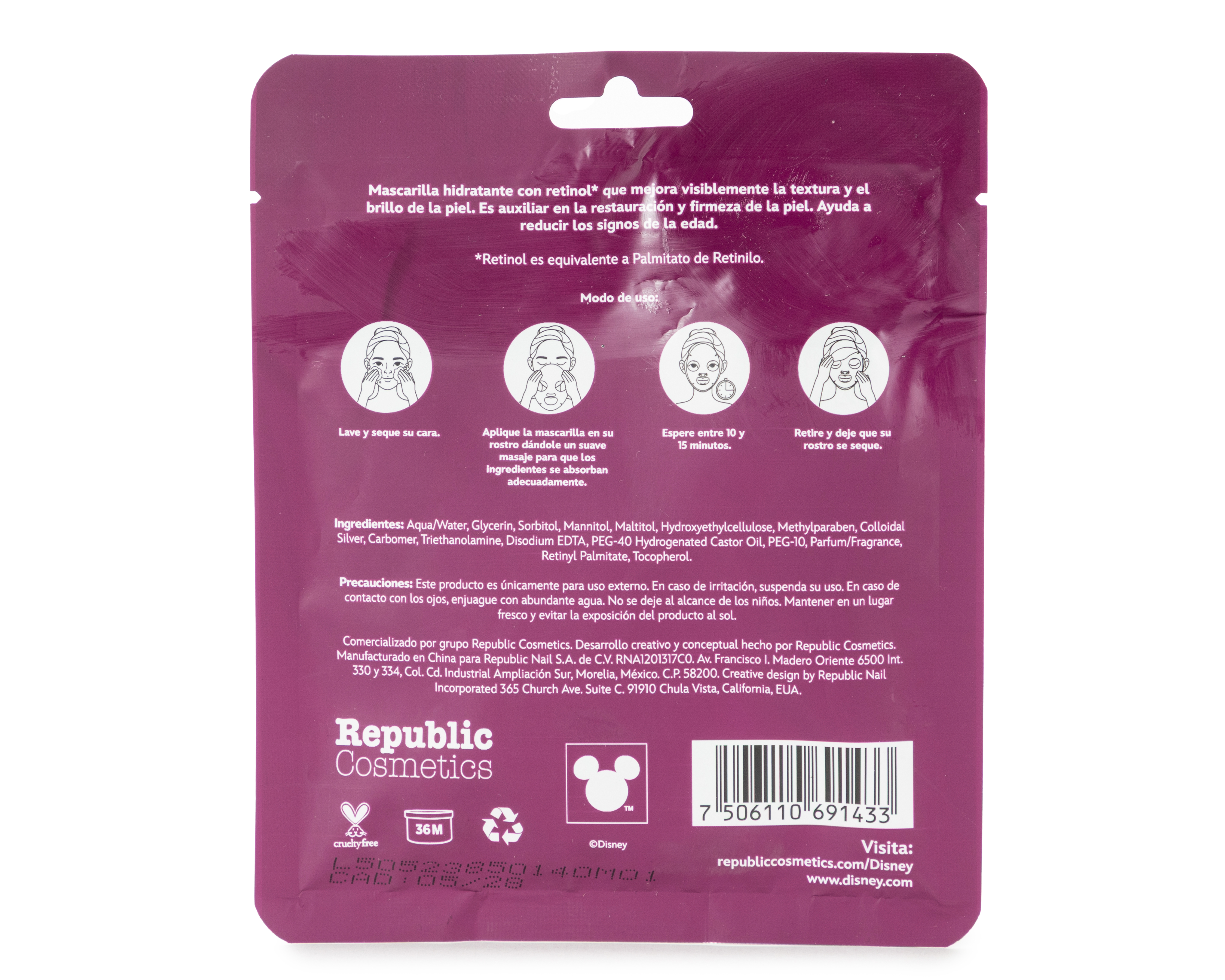 Foto 3 pulgar | Foto 2 | Mascarilla Retinol & Vitamina A Republic Cosmetics Disney Villains 30 g