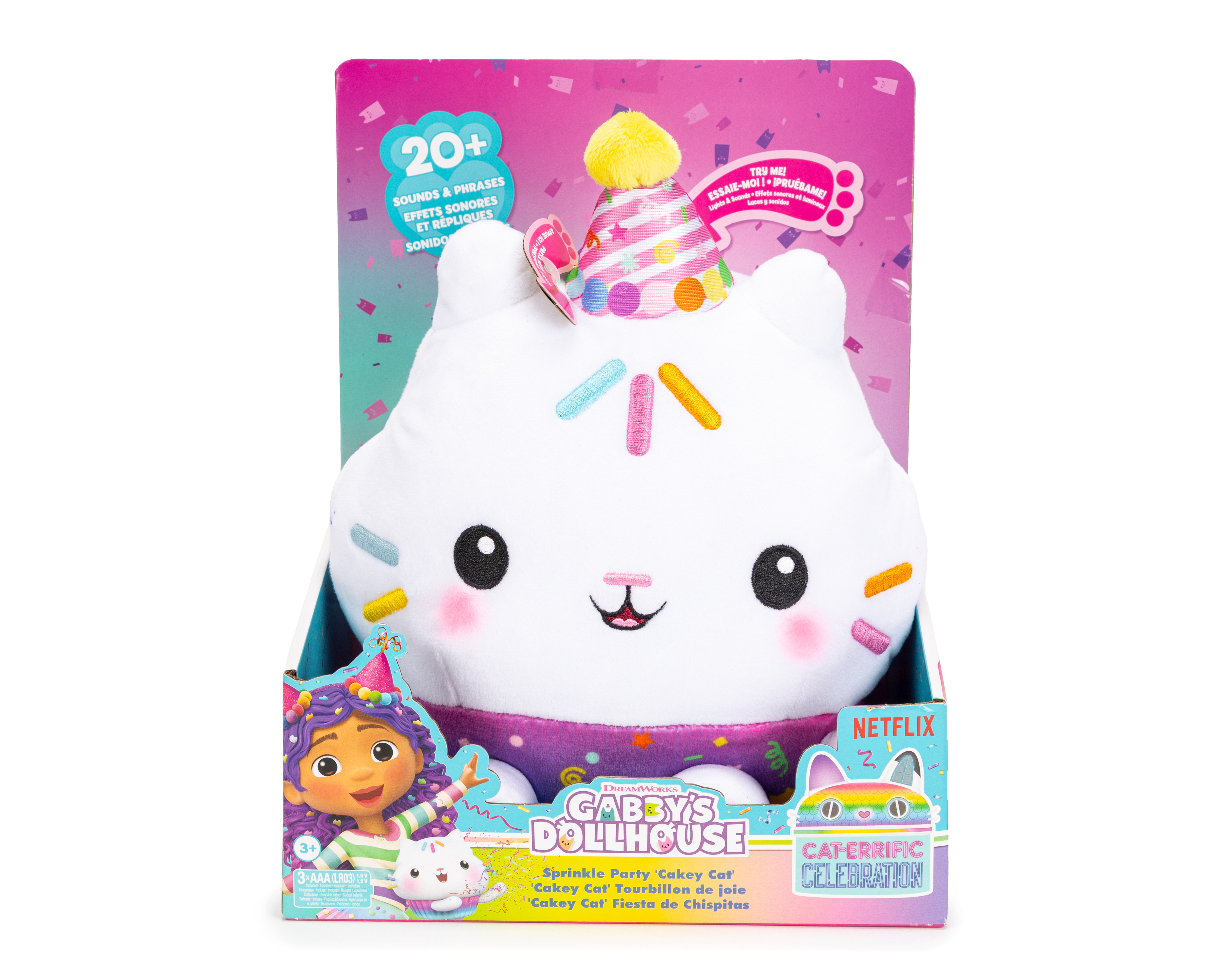 Cakey Cat Fiesta de Chispitas Gabby's Dollhouse con Luces y Sonidos