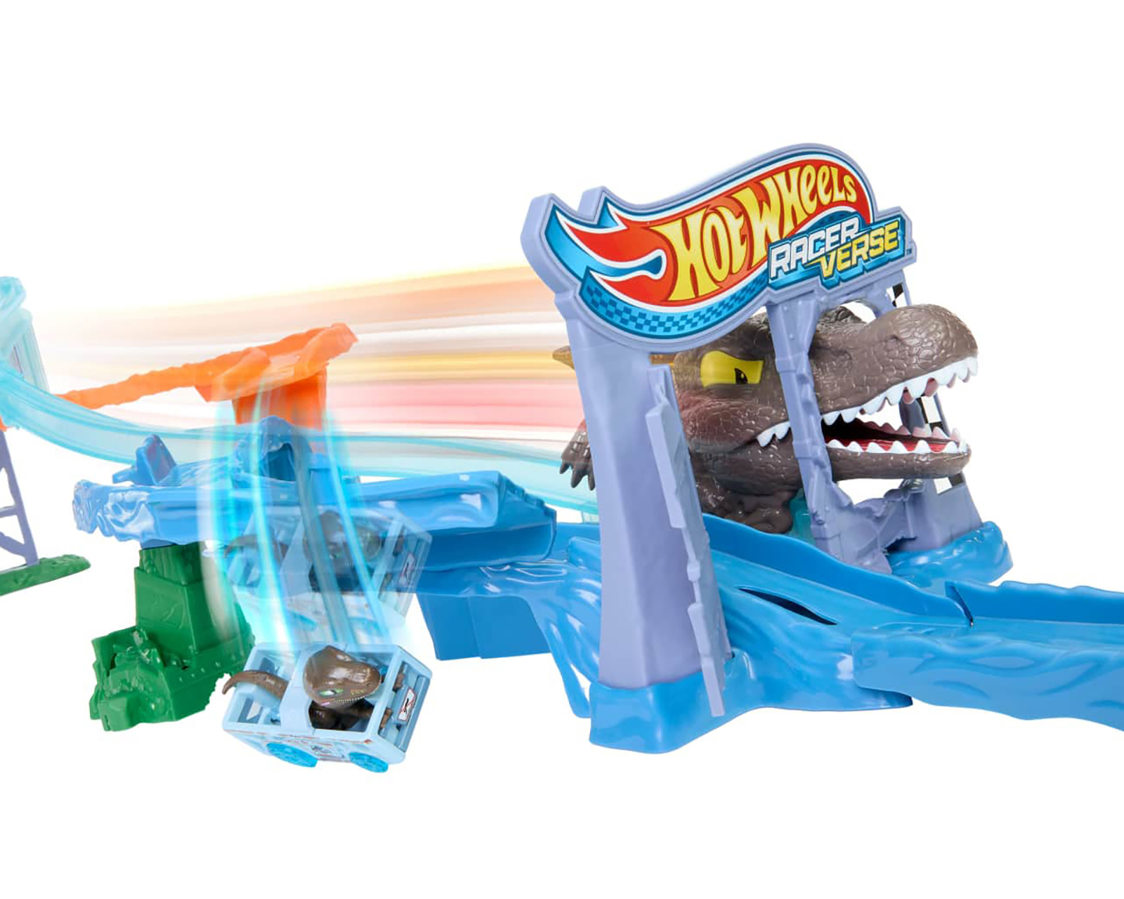 Foto 4 pulgar | Foto 3 | Pista de Carreras Hot Wheels Jurassic World RacerVerse Crash & Splash