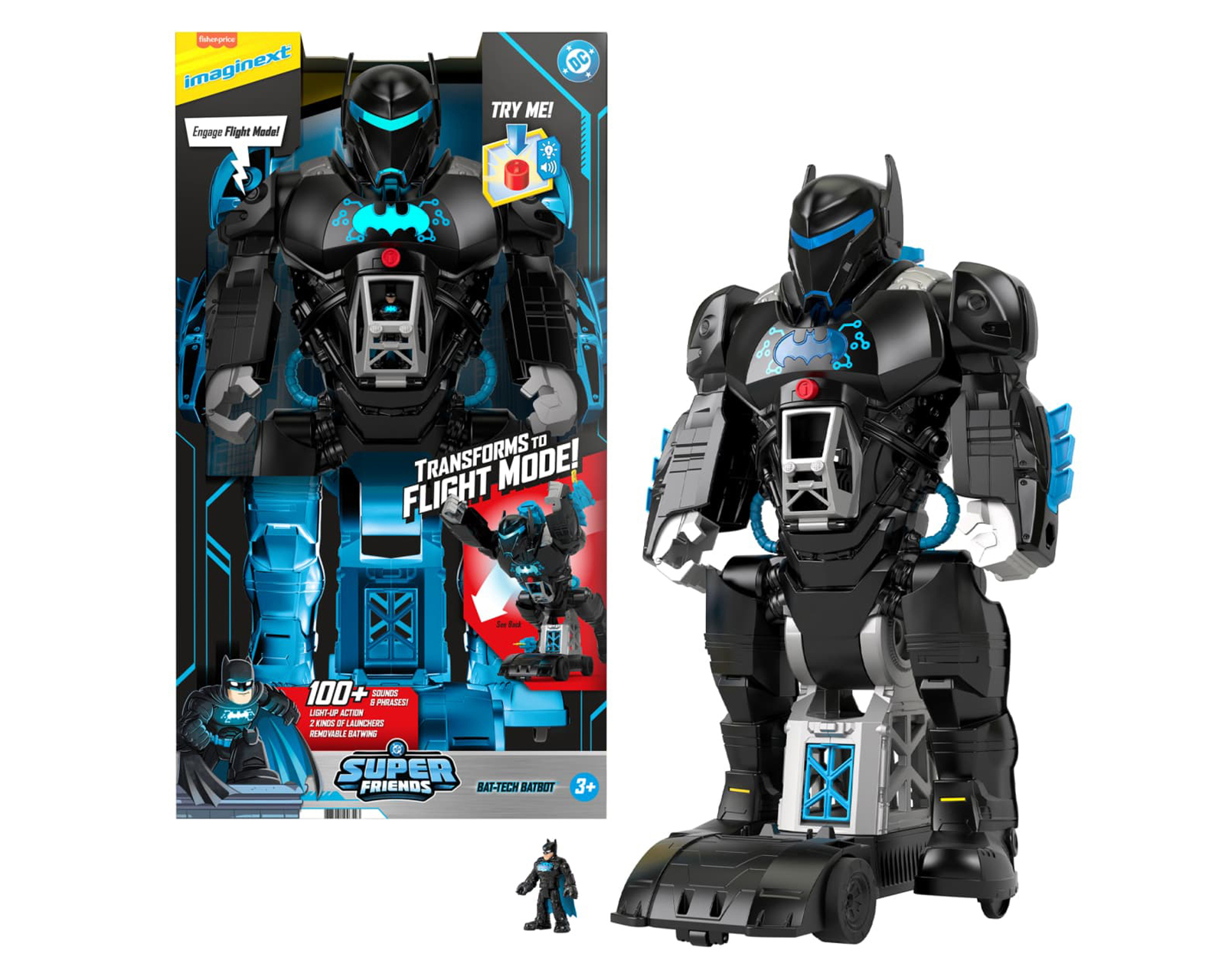 Foto 2 pulgar | Foto 1 | Bat-Tech Batbot Figura de Acción Fisher-Price Imaginext con Luz y Sonido