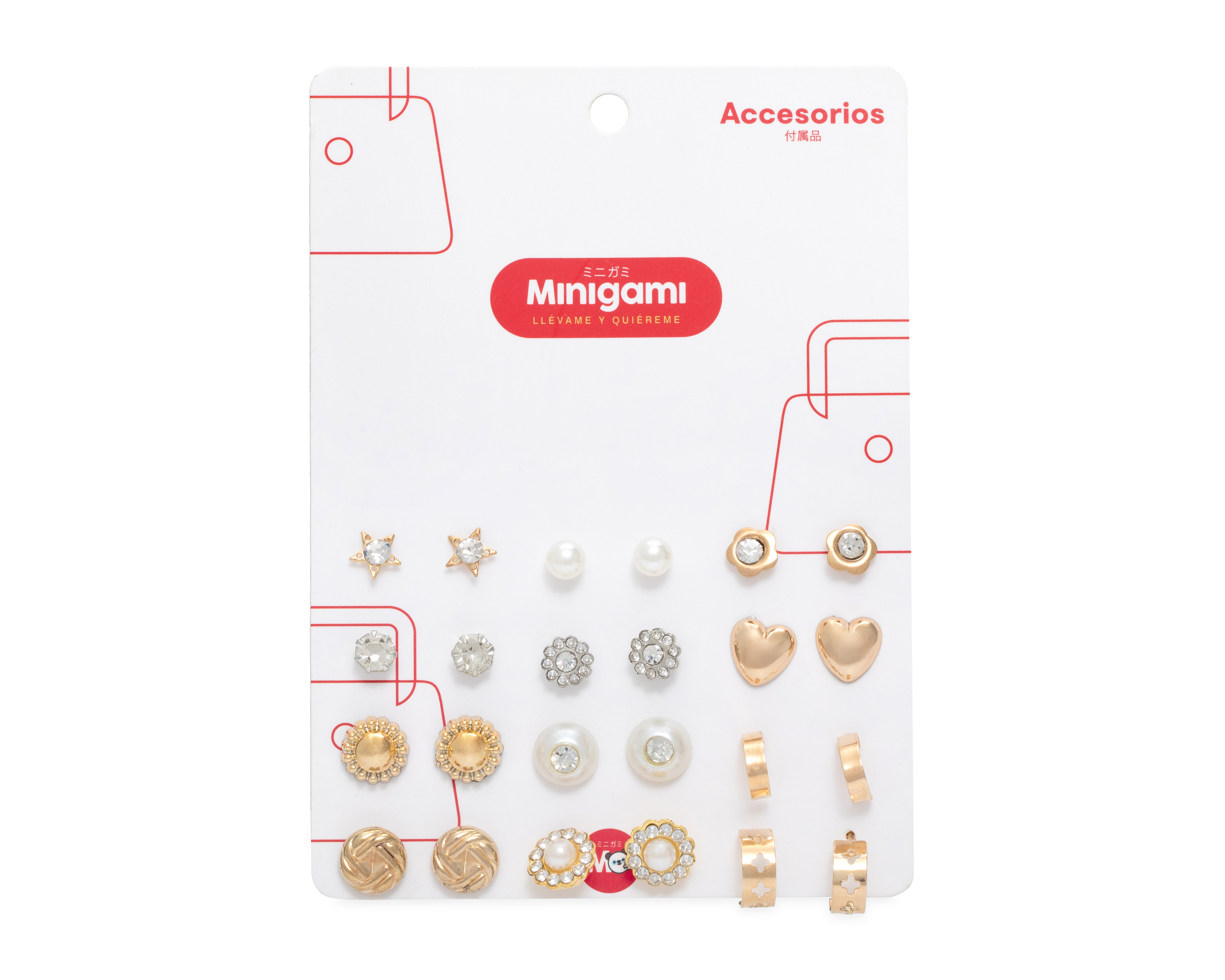 Aretes de Bisutería Minigami Dorados 12 Pares