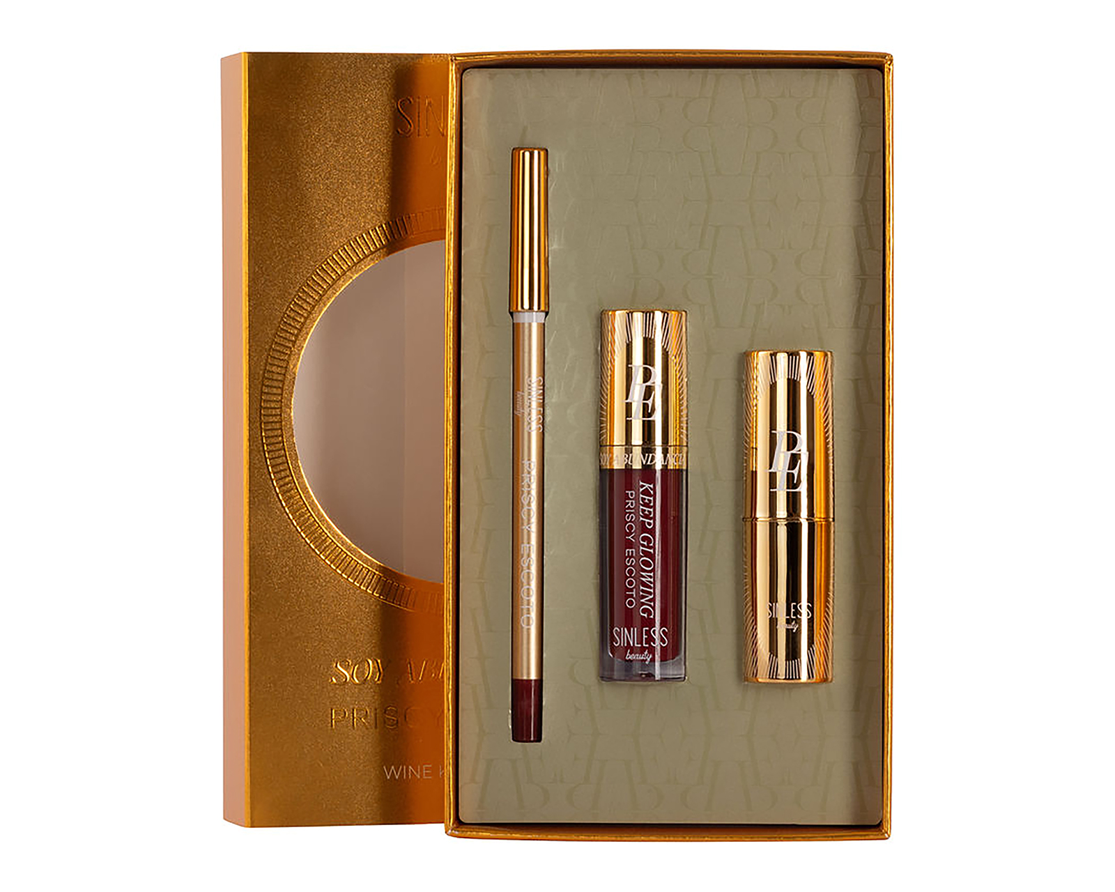 Kit de Maquillaje para Labios Sinless Beauty Priscy Escoto Wine Kiss Lip 3 Piezas