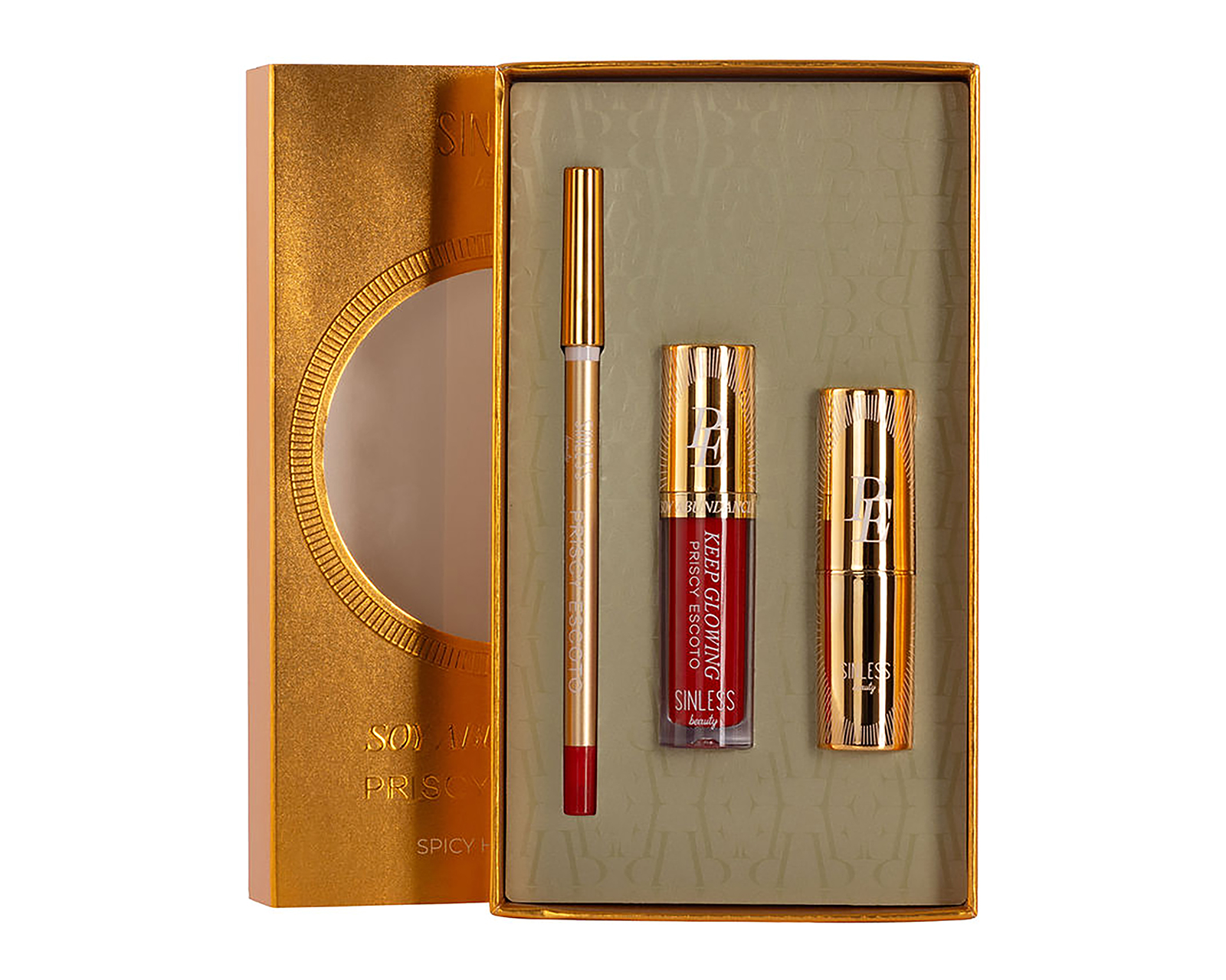 Kit de Maquillaje para Labios Sinless Beauty Priscy Escoto Spicy Hot Lip 3 Piezas