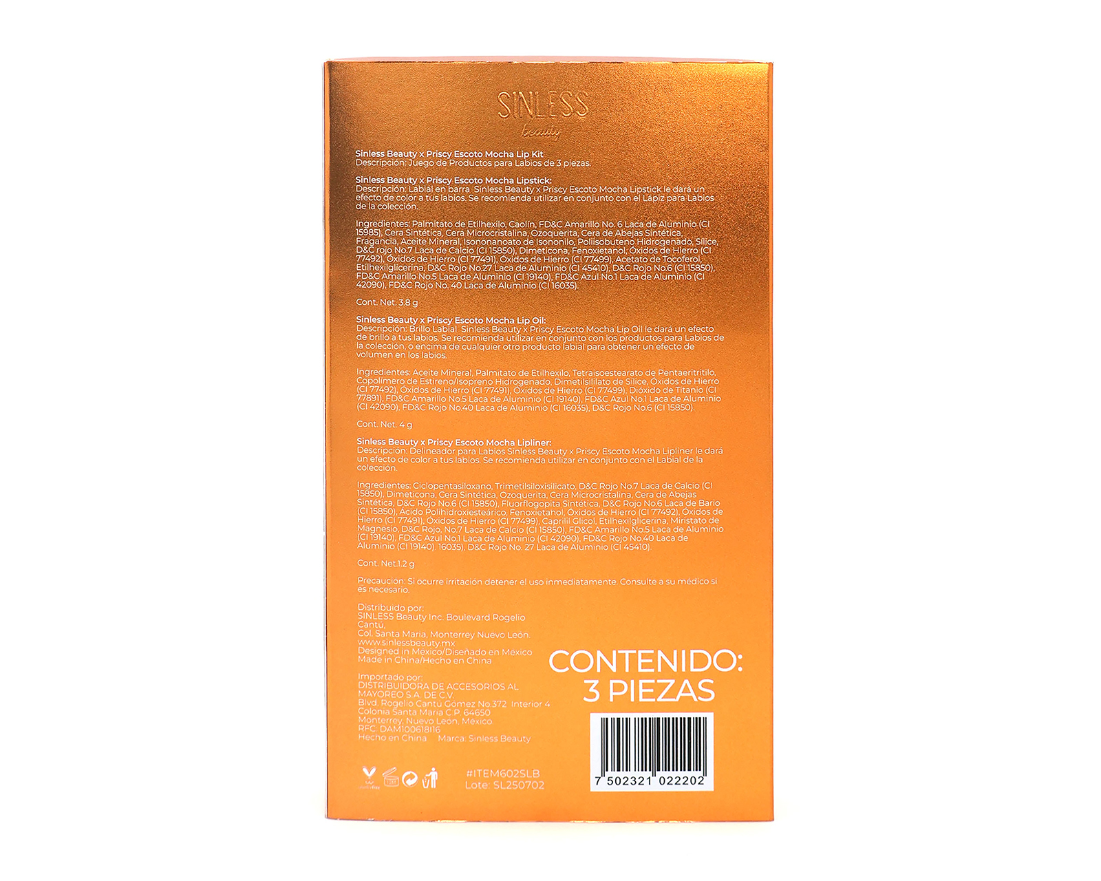 Foto 5 pulgar | Foto 4 | Kit de Maquillaje para Labios Sinless Beauty Priscy Escoto 3 Piezas
