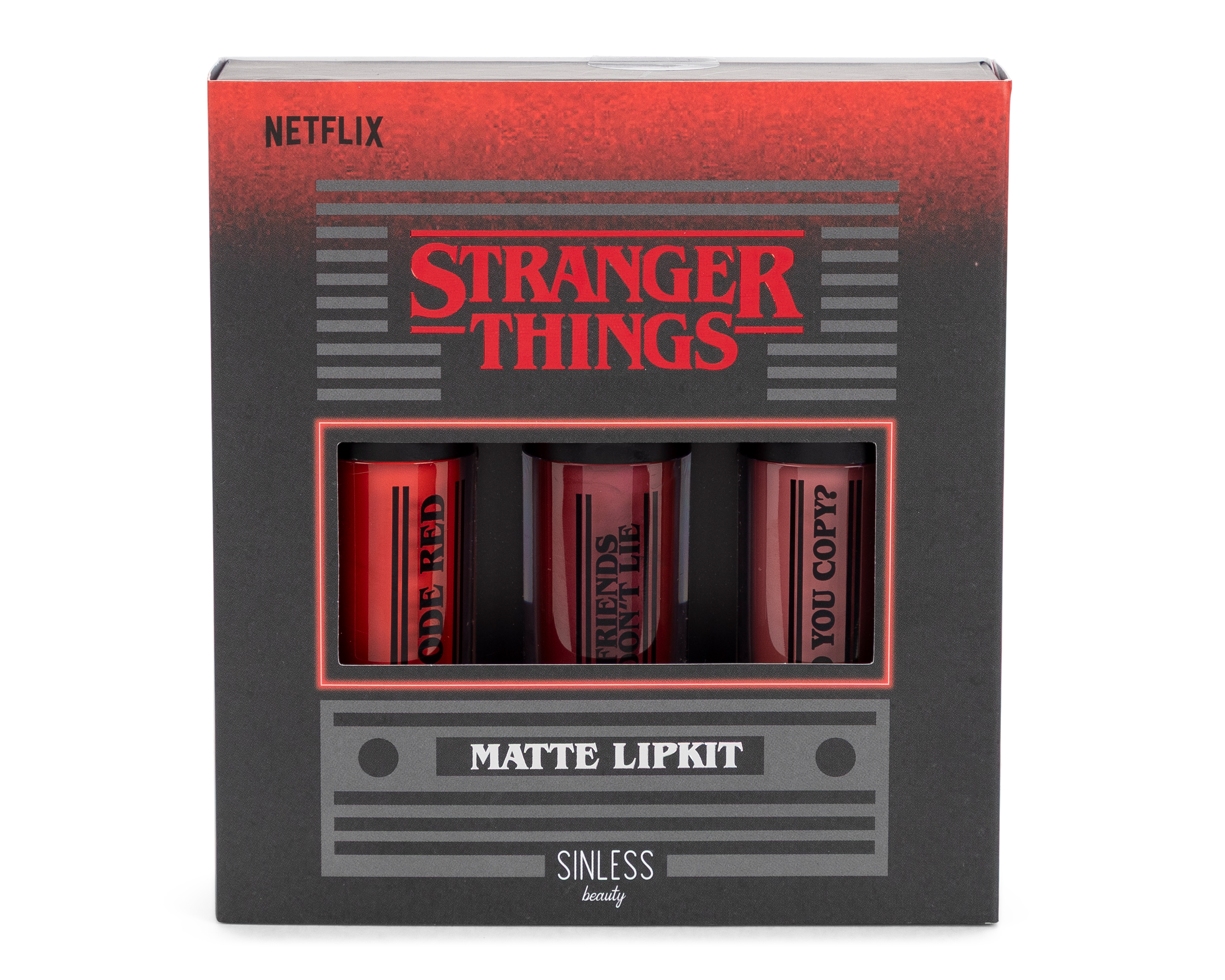 Foto 2 pulgar | Foto 1 | Labial Líquido Sinless Beauty Stranger Things Matte Lipkit 3 Piezas